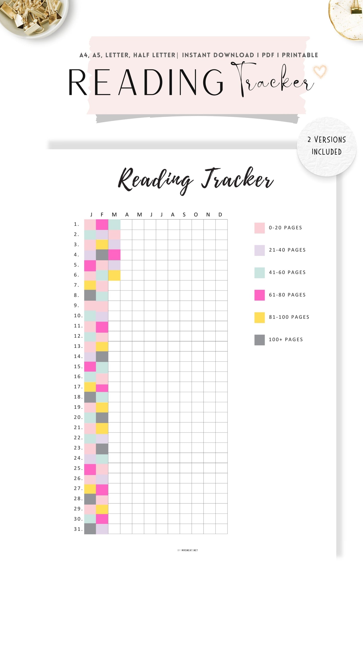Colorful Printable Reading Tracker One Year Template