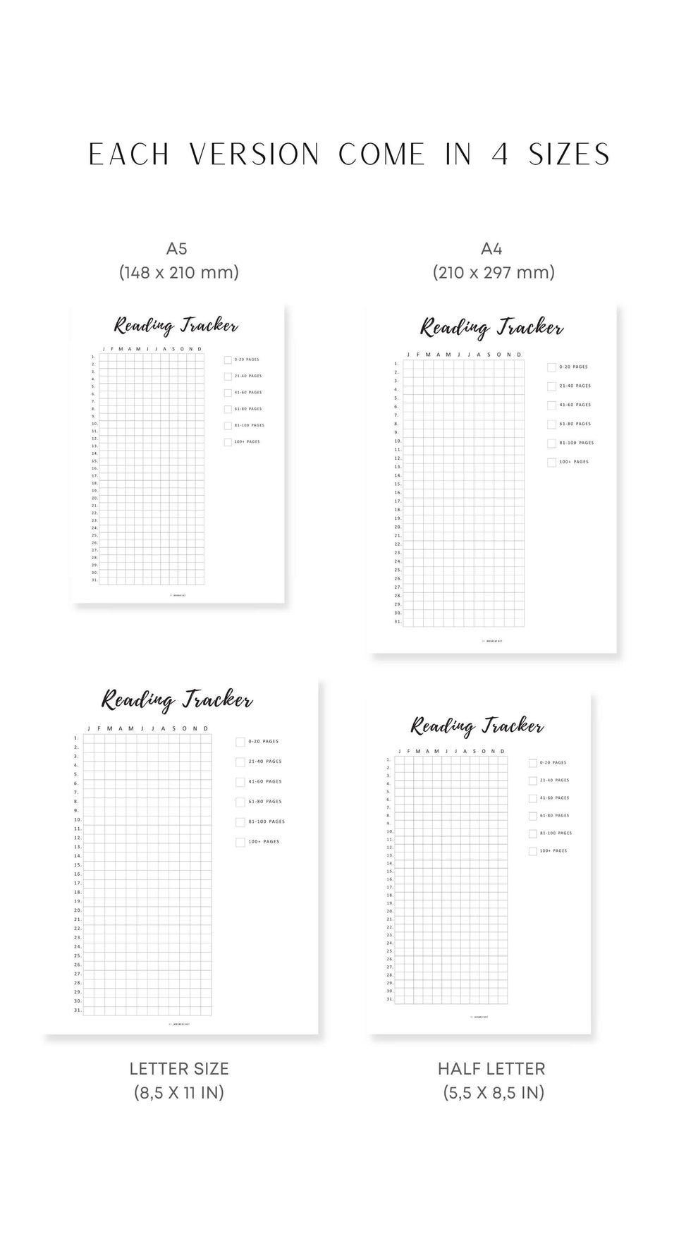 Printable Reading Tracker One Year Template - M336 – mrsneat