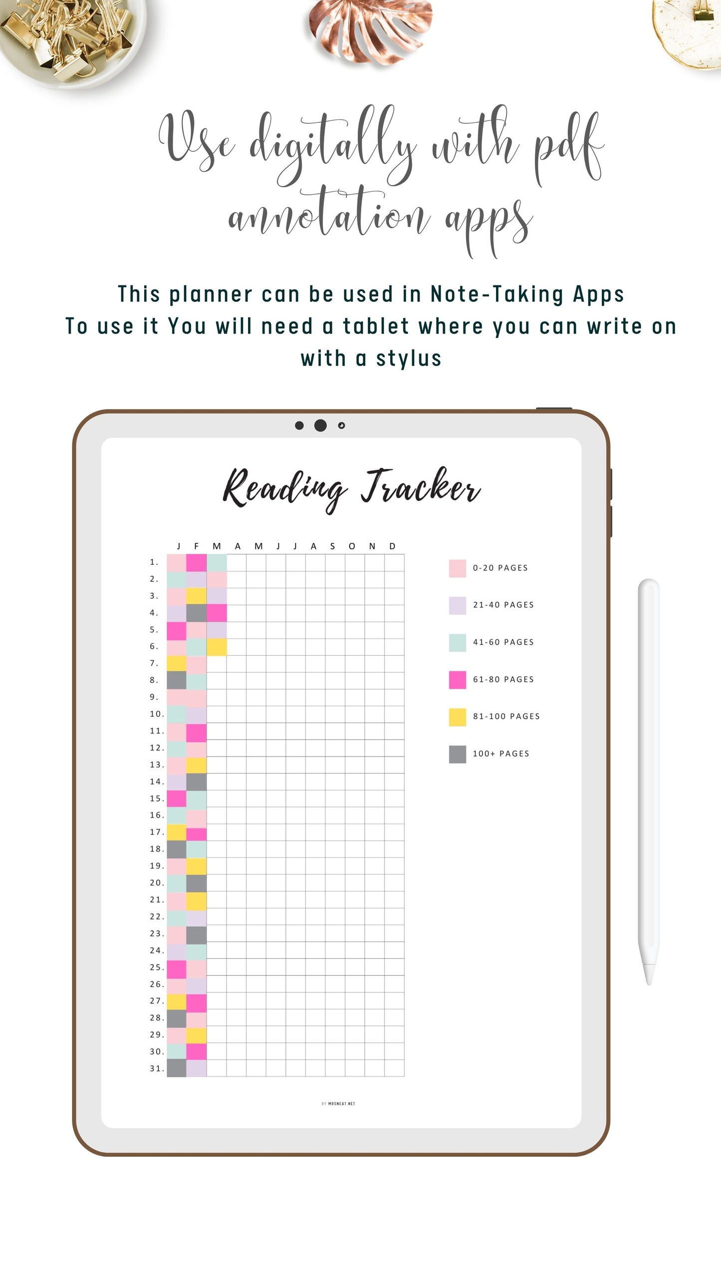 Digital Reading Tracker One Year Template