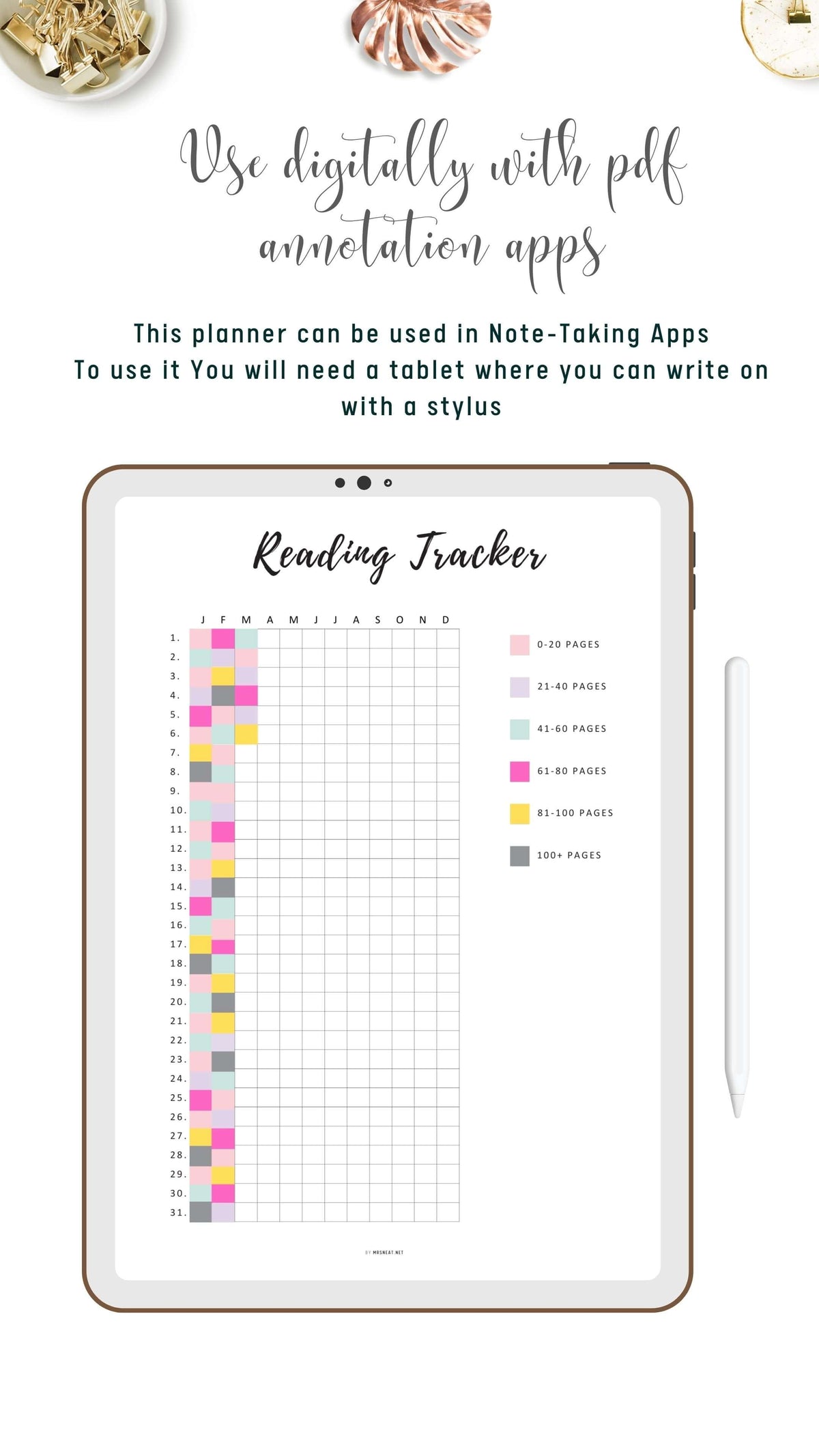 Printable Reading Tracker One Year Template - M336 – mrsneat