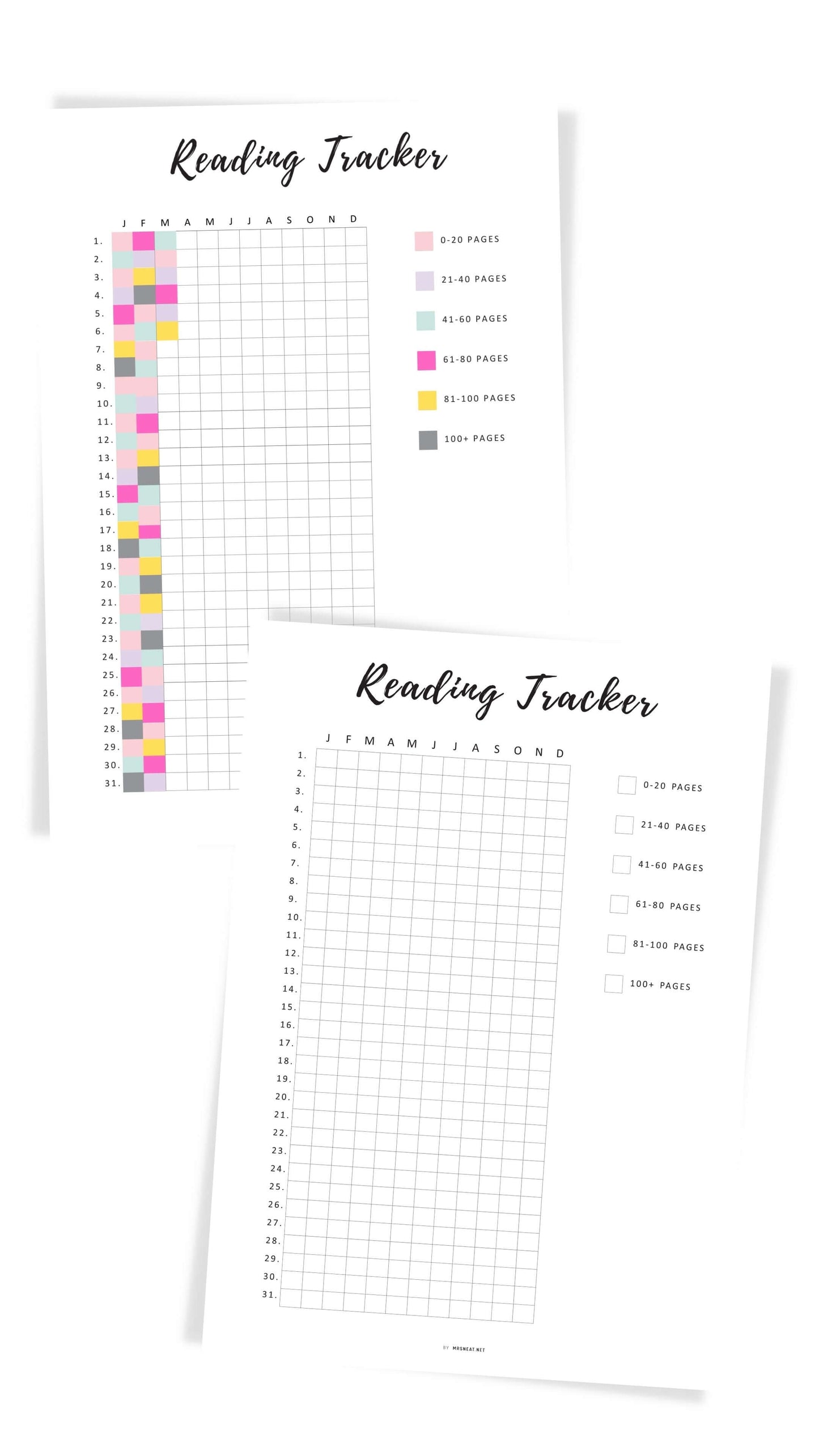 Printable Reading Tracker One Year Template