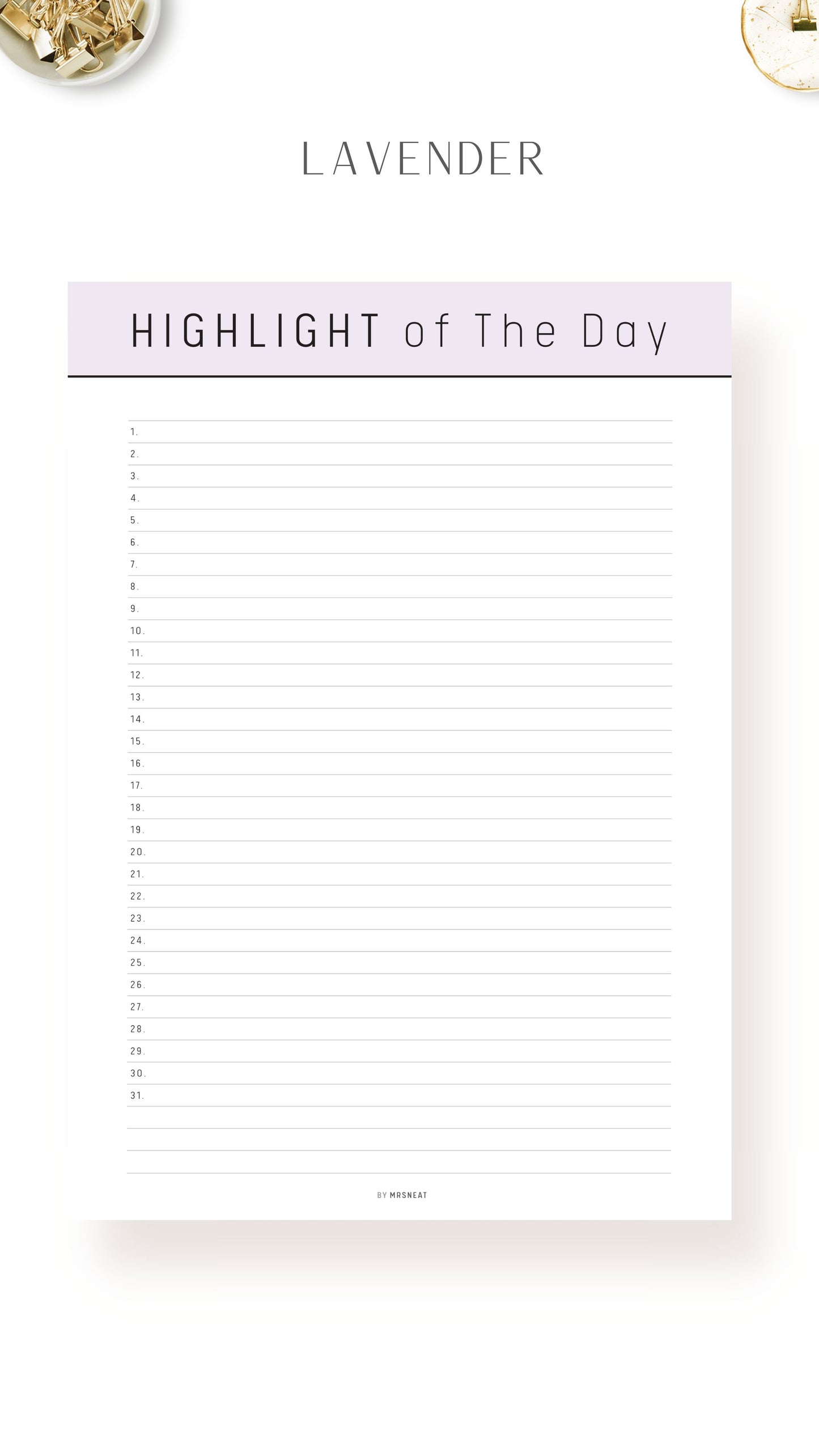 Lavender Printable Highlight of The Day Template