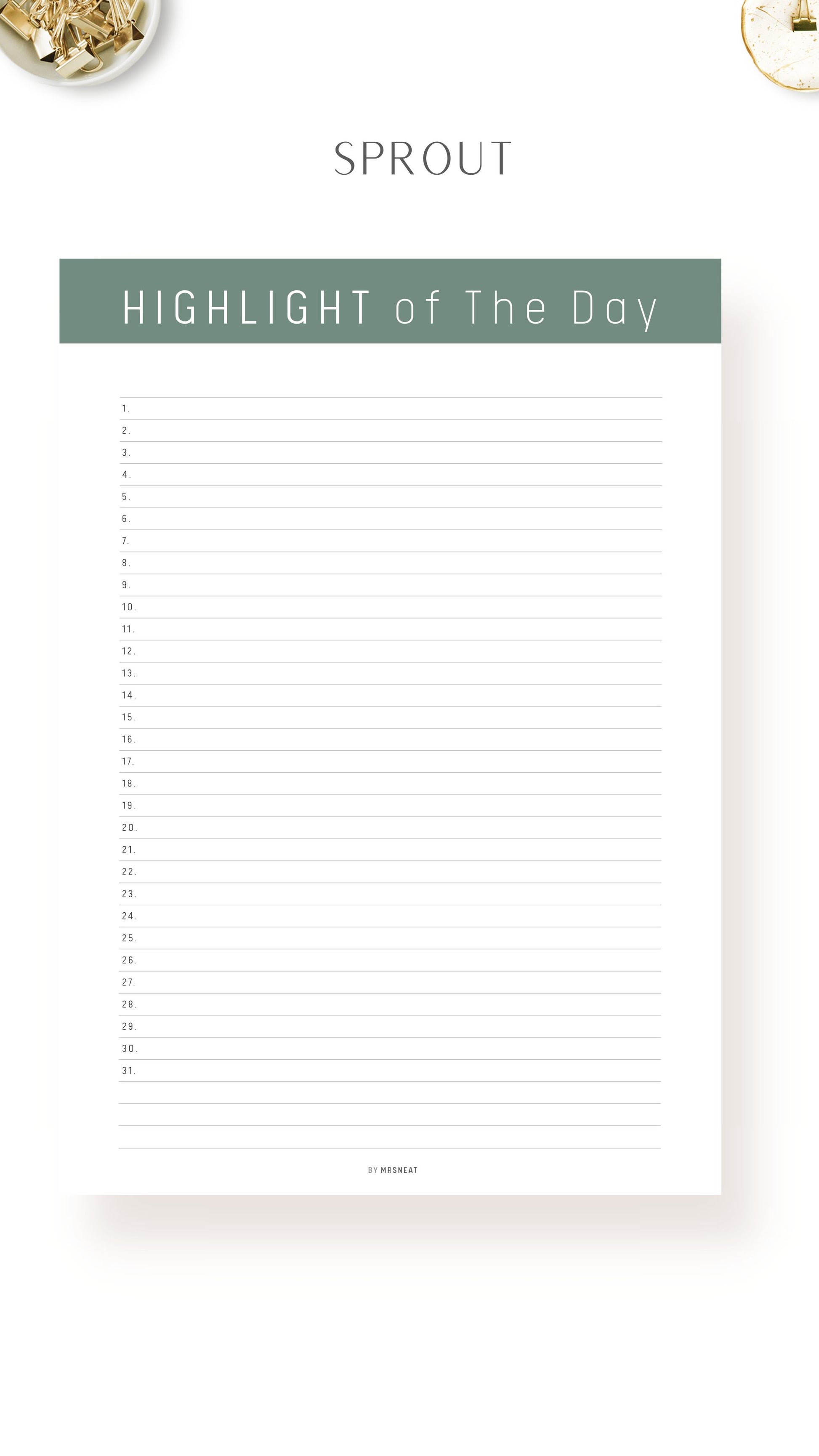 Sprout Printable Highlight of The Day Template
