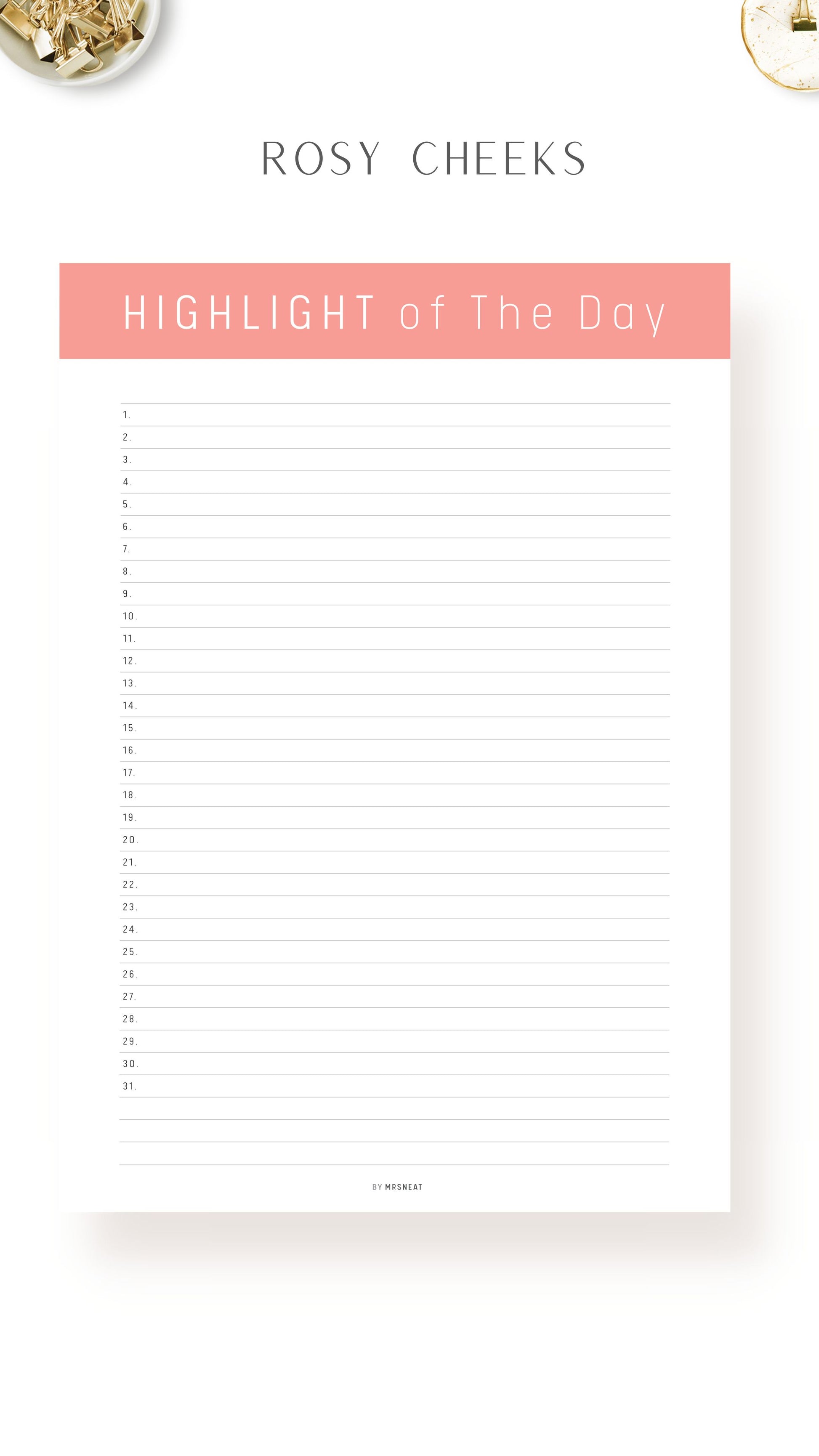 Rosy Cheeks Printable Highlight of The Day Template