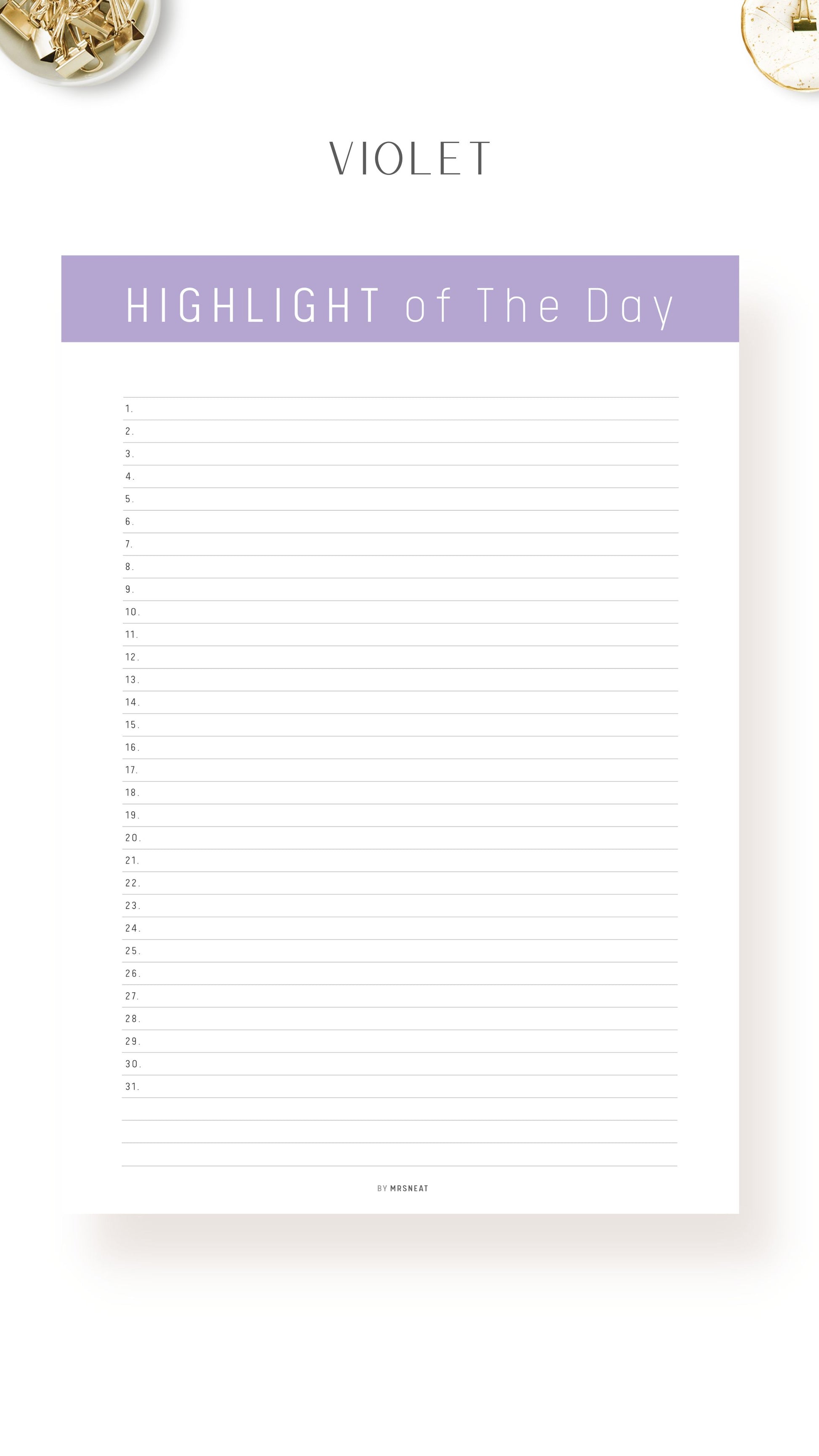 Violet Printable Highlight of The Day Template