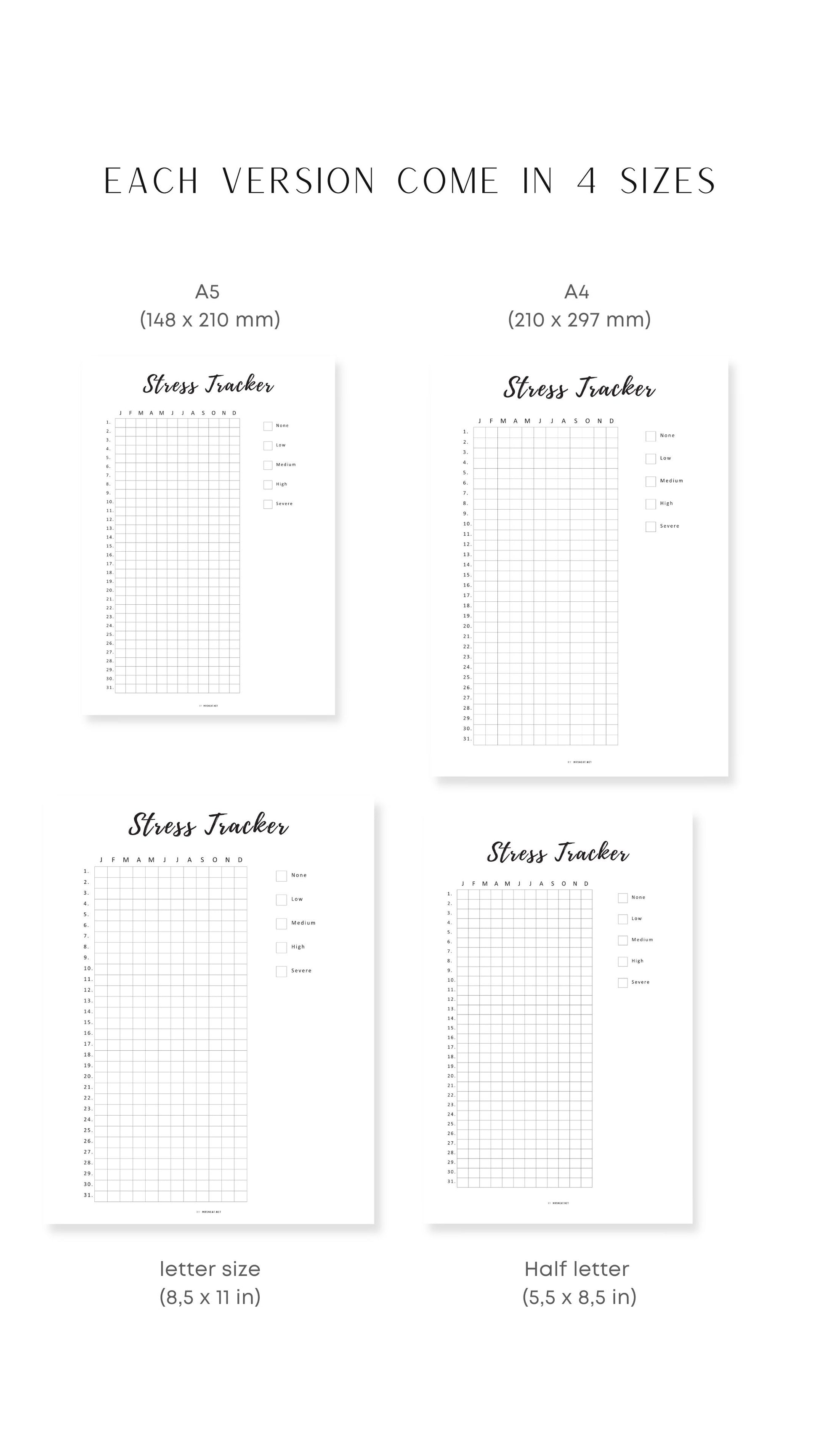Clean and Minimalist Stress Tracker One Year Printable Insert