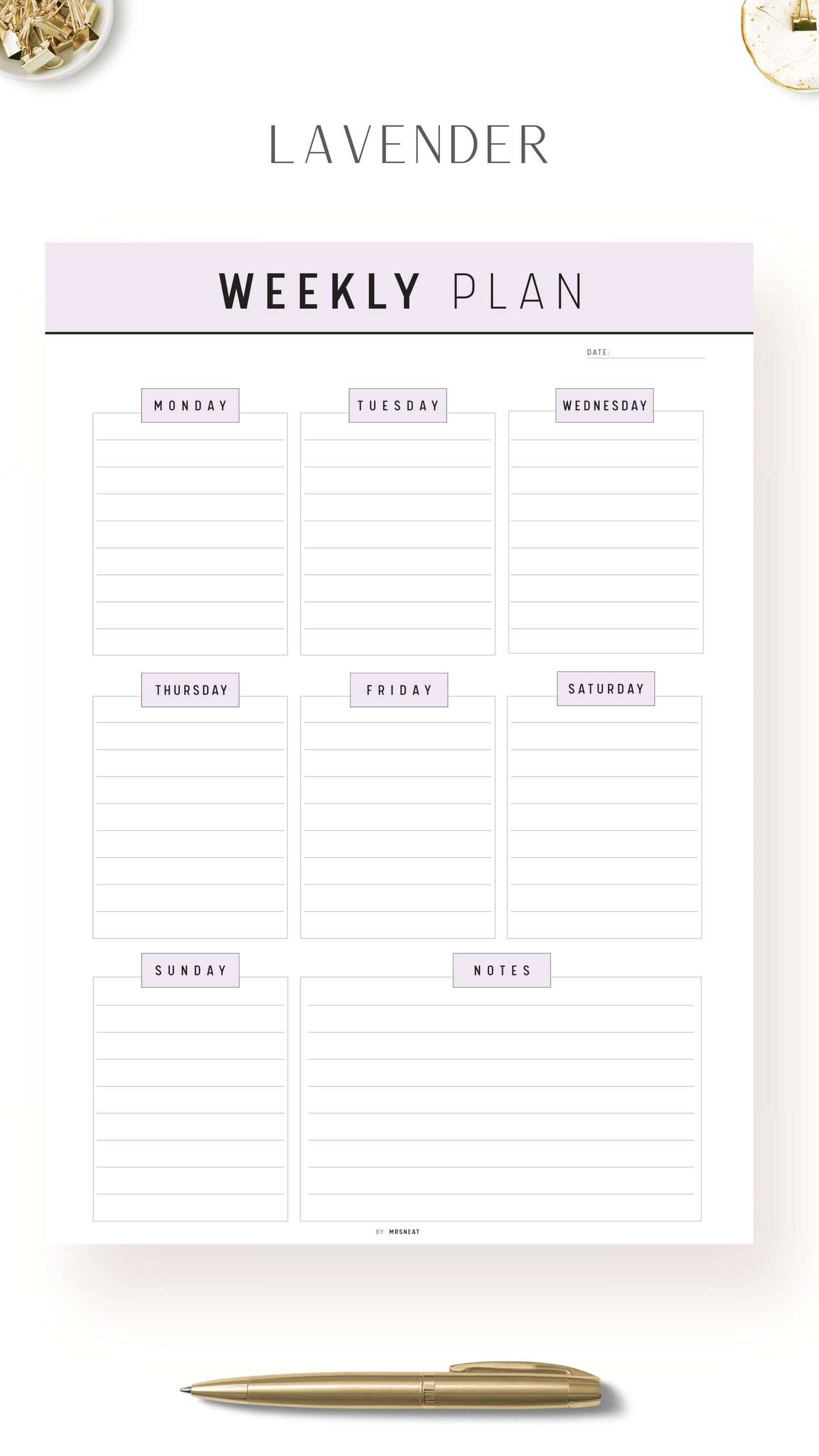 Lavender Printable Weekly Planner Template Pdf