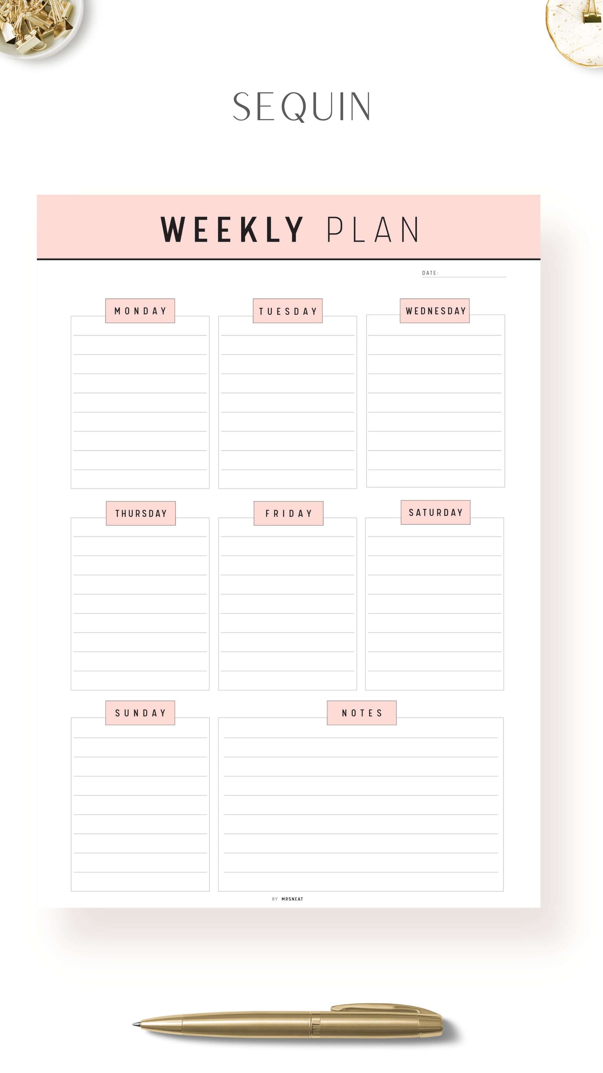 Sequin Printable Weekly Planner Template Pdf