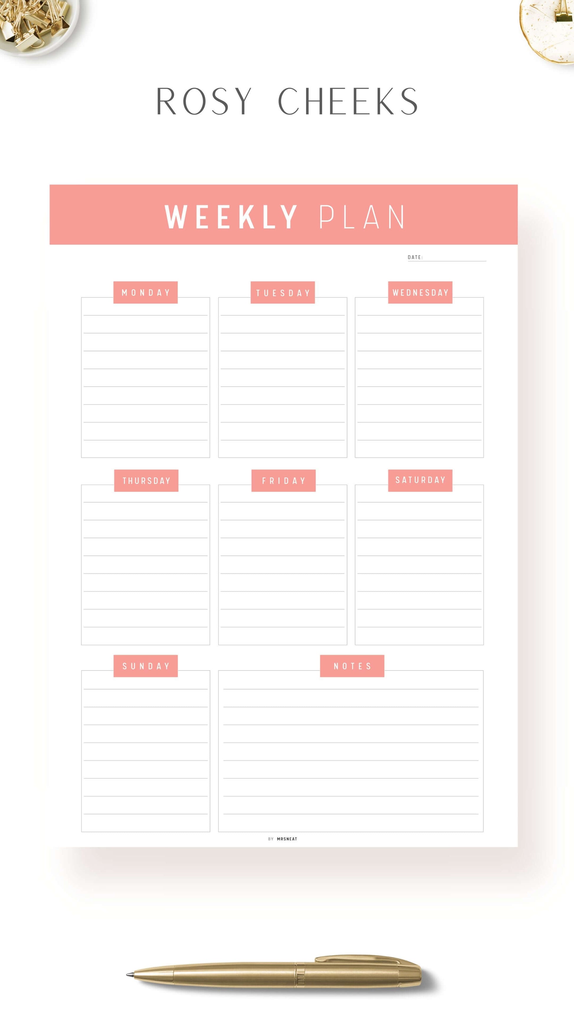 Rosy Cheeks Printable Weekly Planner Template Pdf