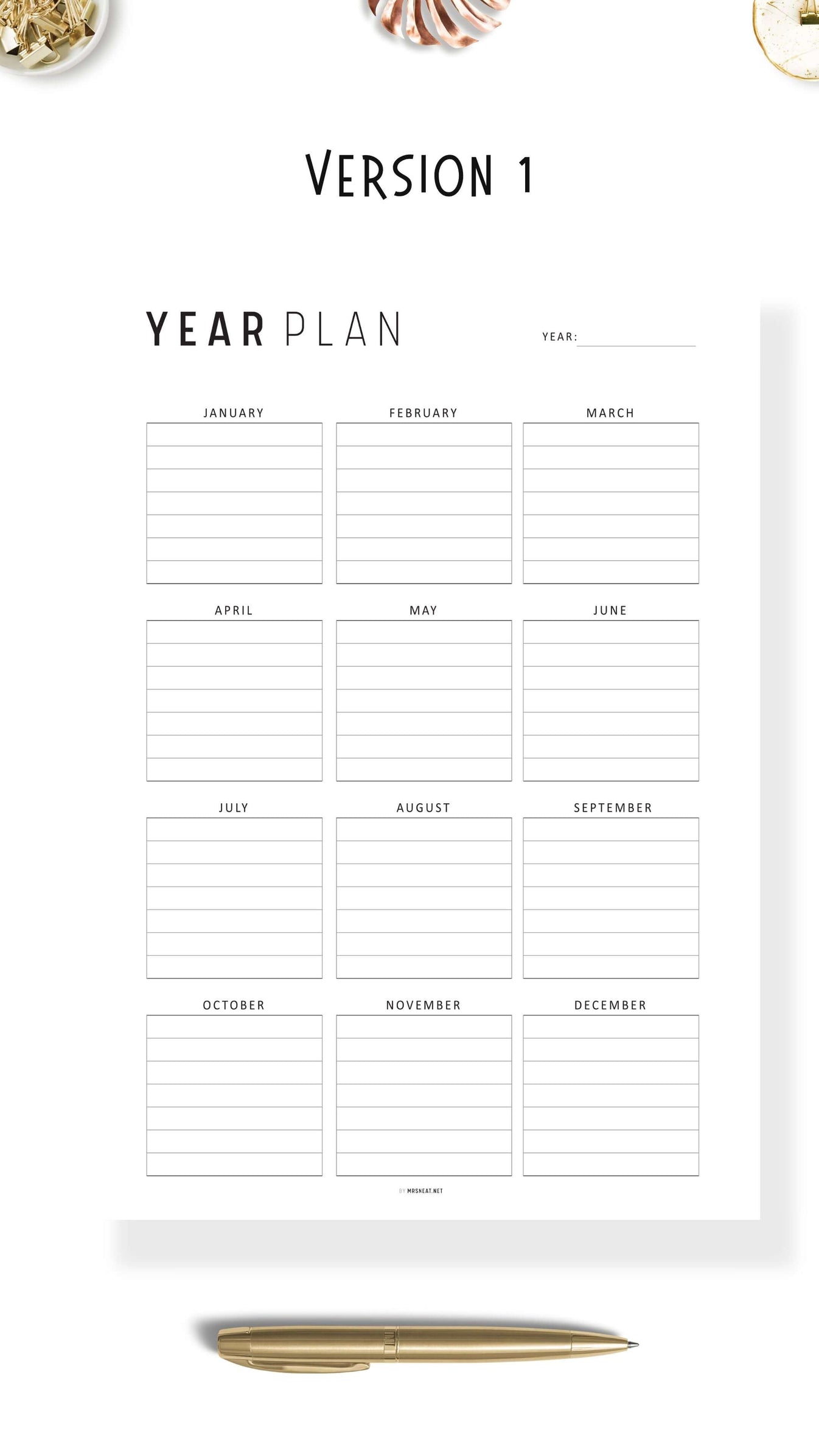 Printable Yearly Planner Template Mrsneat