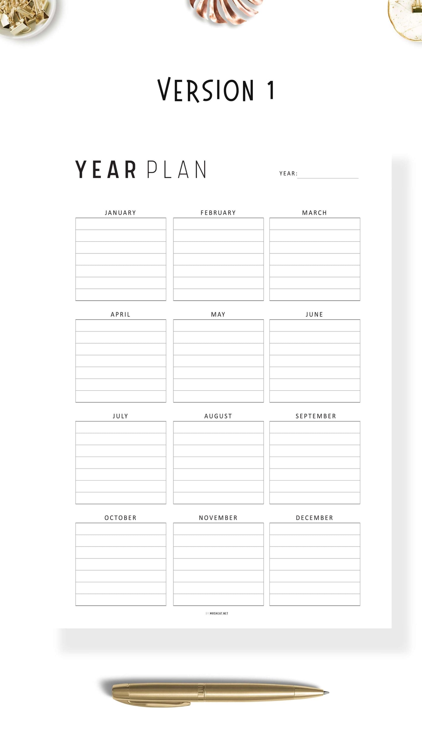 Printable Yearly Planner Template, Minimalist and Colorful Style, A4, Letter, Half Letter, PDF, Digital Planner