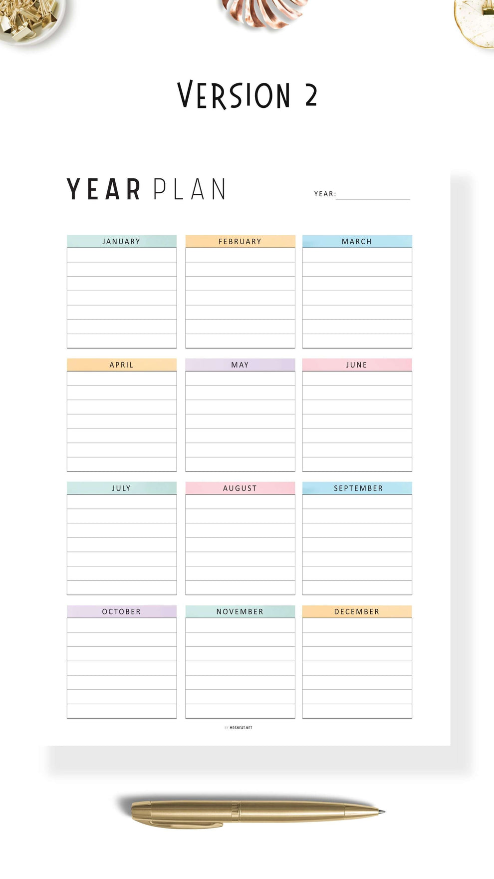 Printable Yearly Planner Template Mrsneat
