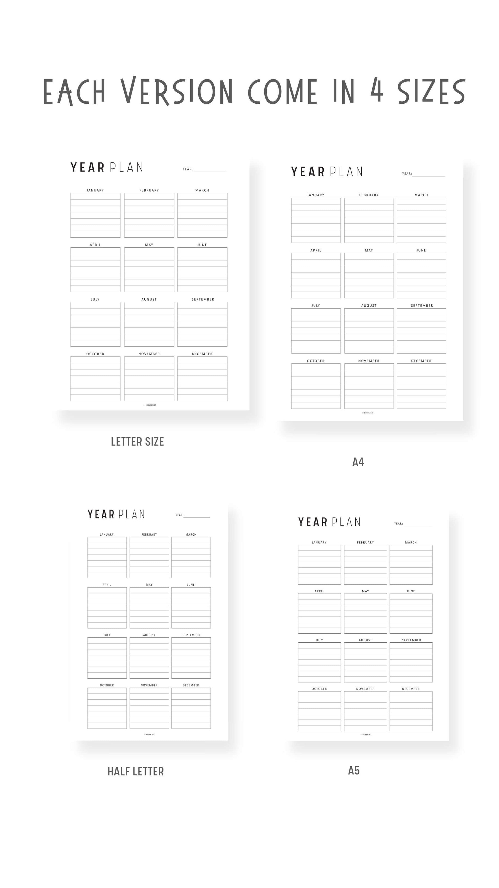 Printable Yearly Planner Template, Minimalist and Colorful Style, A4, Letter, Half Letter, PDF, Digital Planner