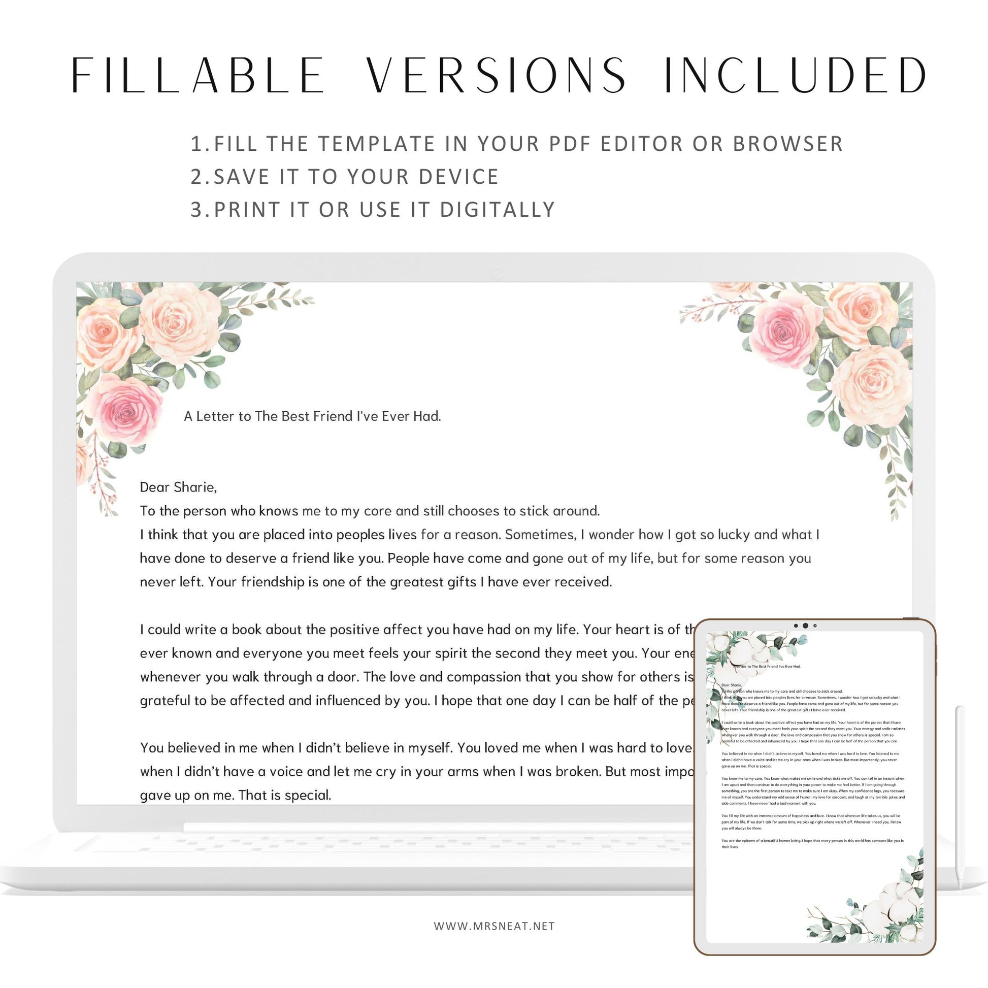 Printable Writing Paper, Floral Stationery Template, Fillable Paper Stationery, Writing Set, A4, A5, Letter, Half Letter, PDF, 2 Versions