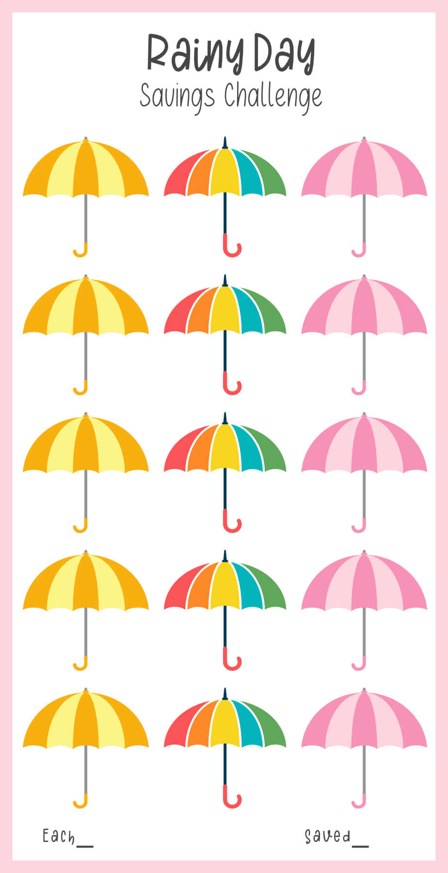 Rainy Day Savings Challenge Printable, A6, PDF, 6 Versions, Colorful, Instant Download