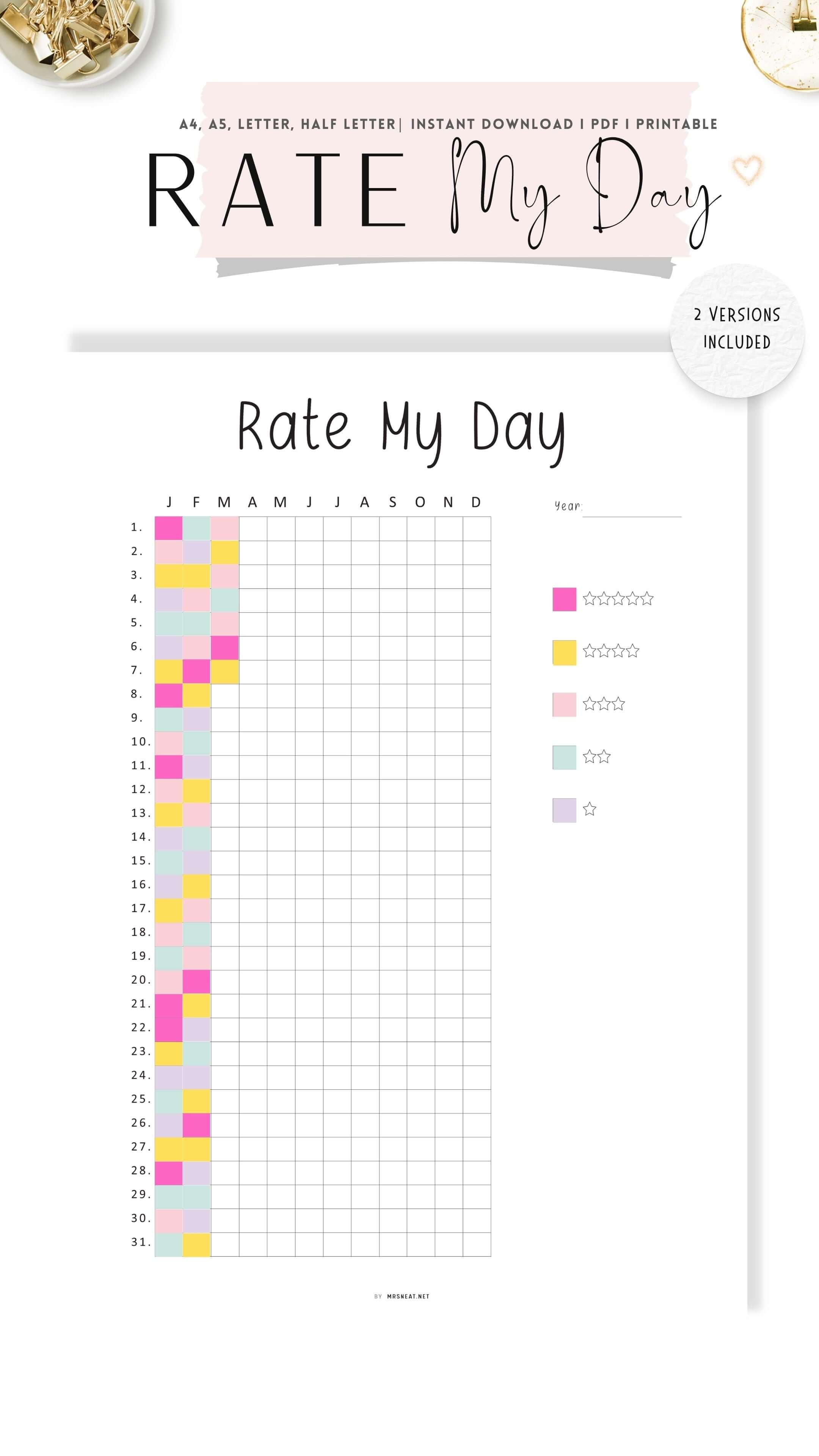 Rate My Day Tracker Printable - M346 – mrsneat