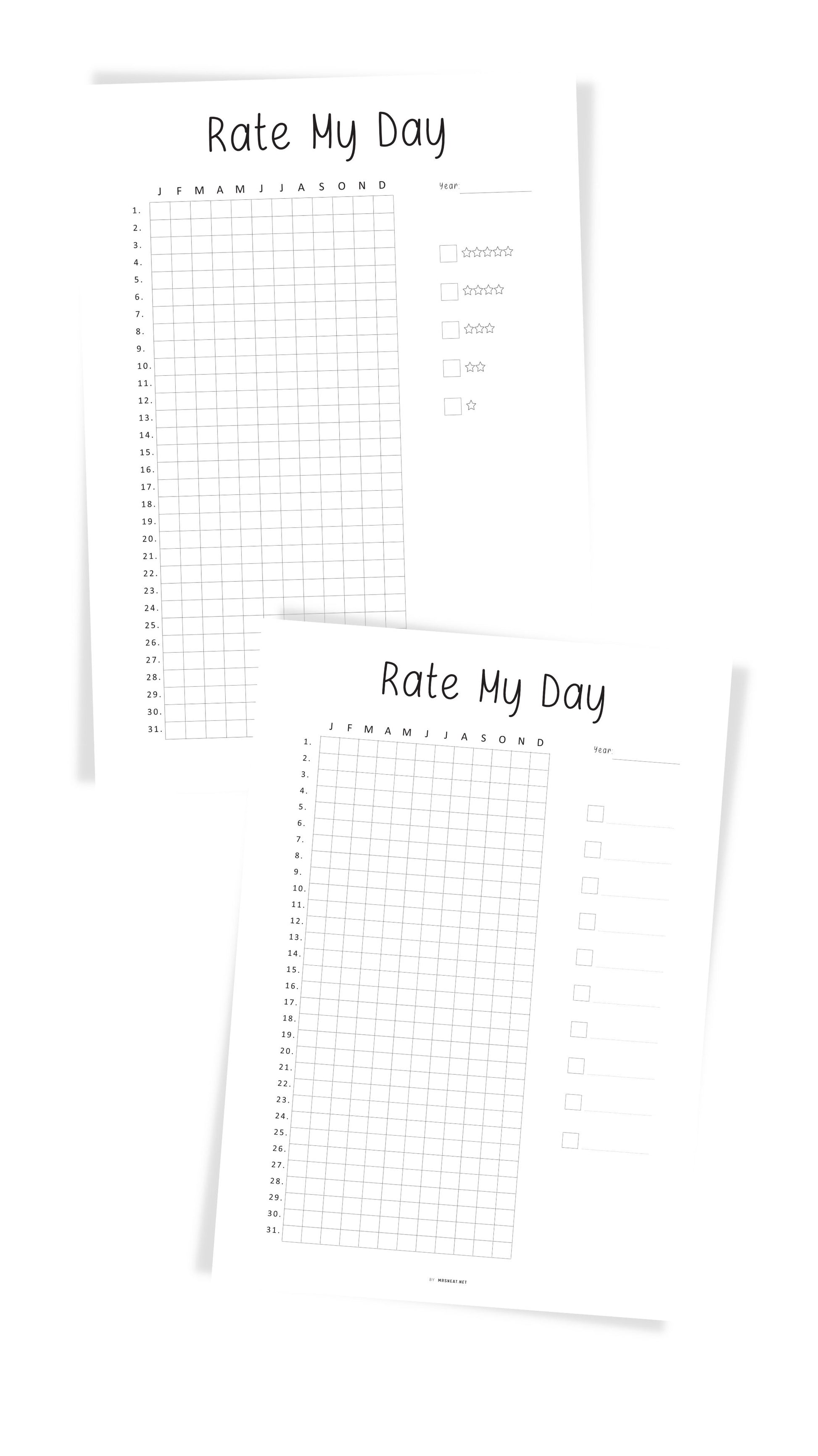 Rate My Day Tracker Printable