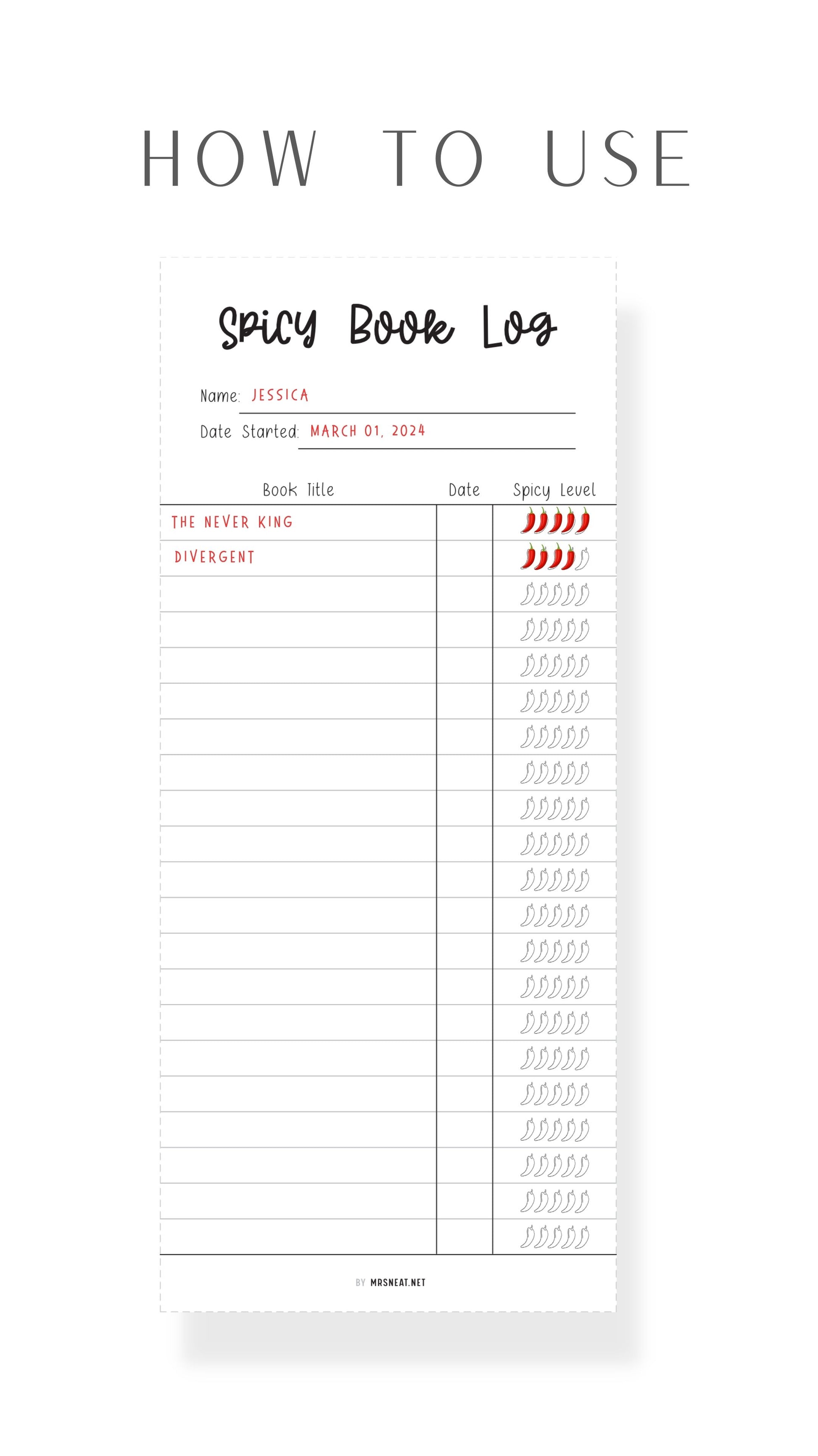 Reading List and Spicy Reading Log Bookmark Printable, Minimalist Bookmark Reading Tracker