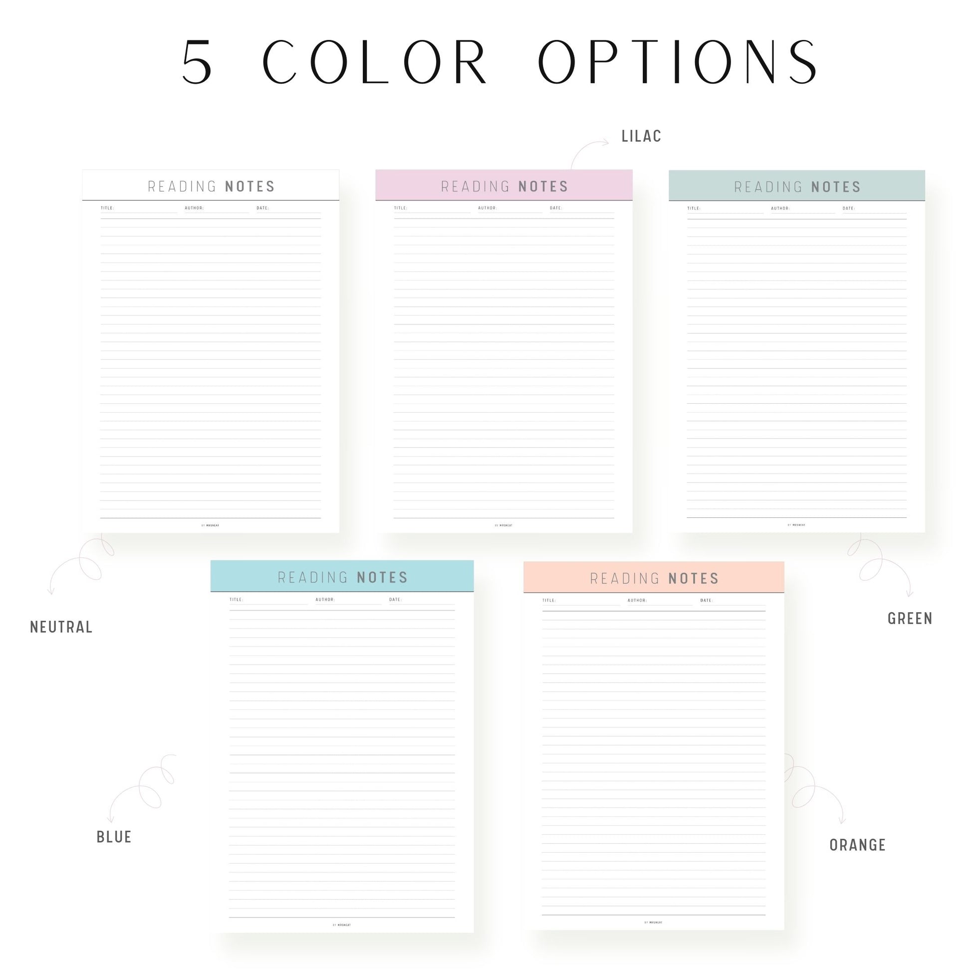 Colorful Reading Notes Template Printable