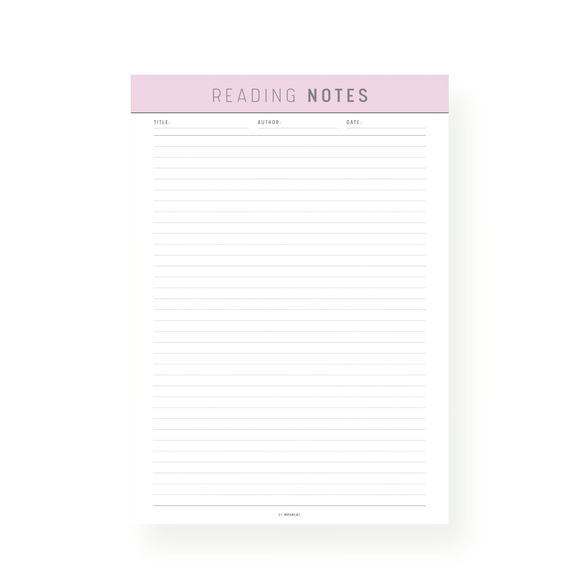 Lilac Reading Notes Template Printable