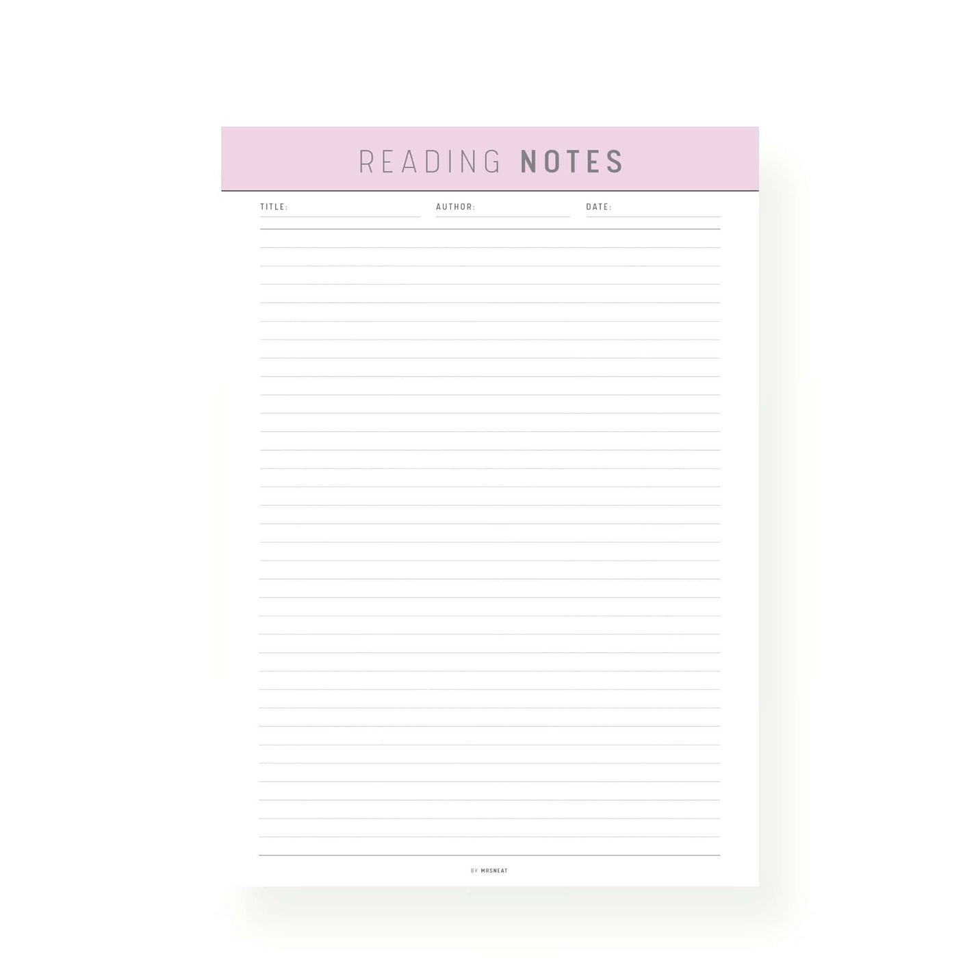 Reading Notes Template Printable – mrsneat