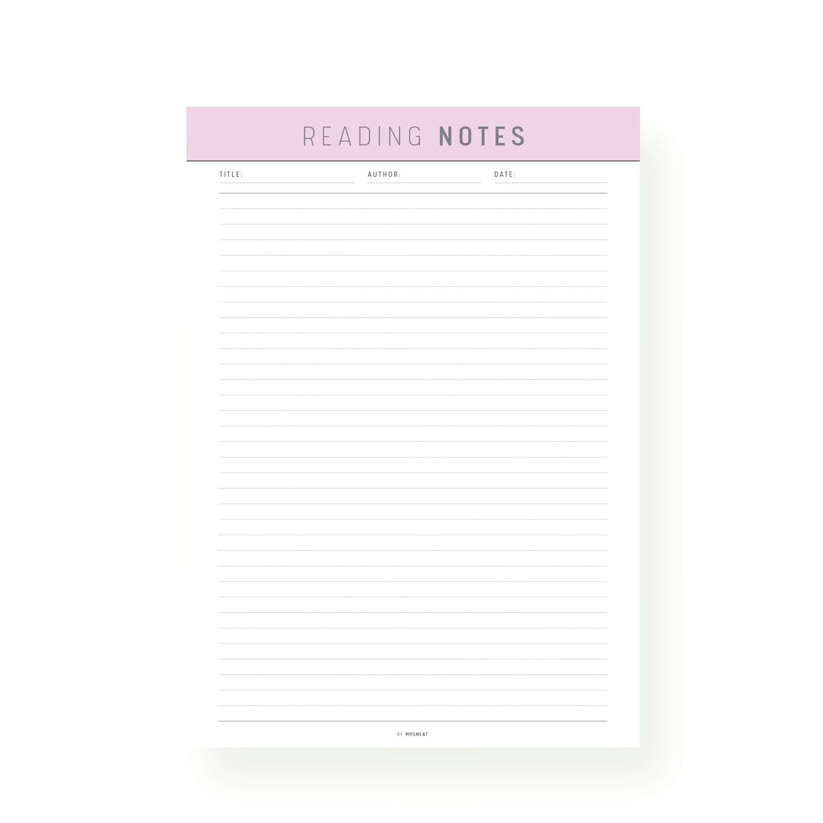 Reading Notes Template Printable Mrsneat