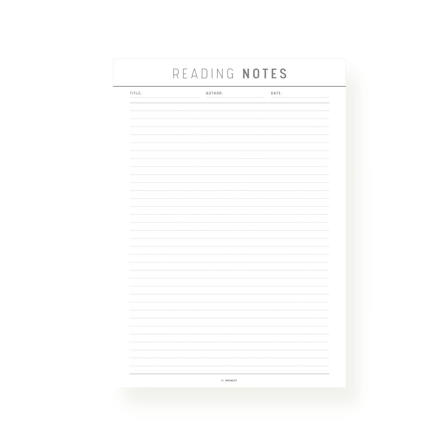 Neutral Reading Notes Template Printable