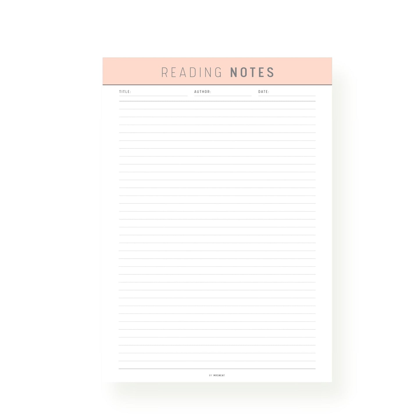 Orange Reading Notes Template Printable