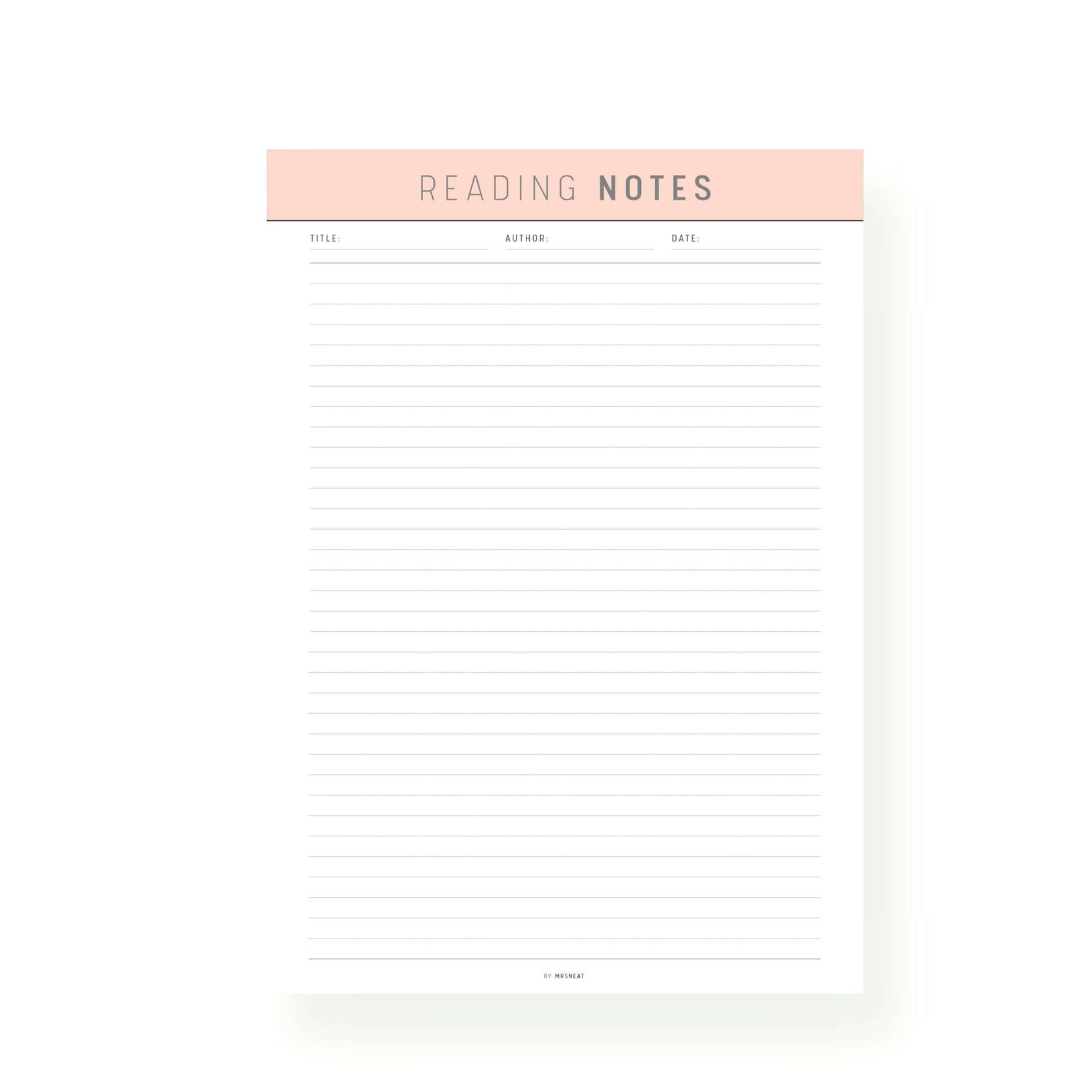 Reading Notes Template Printable – mrsneat
