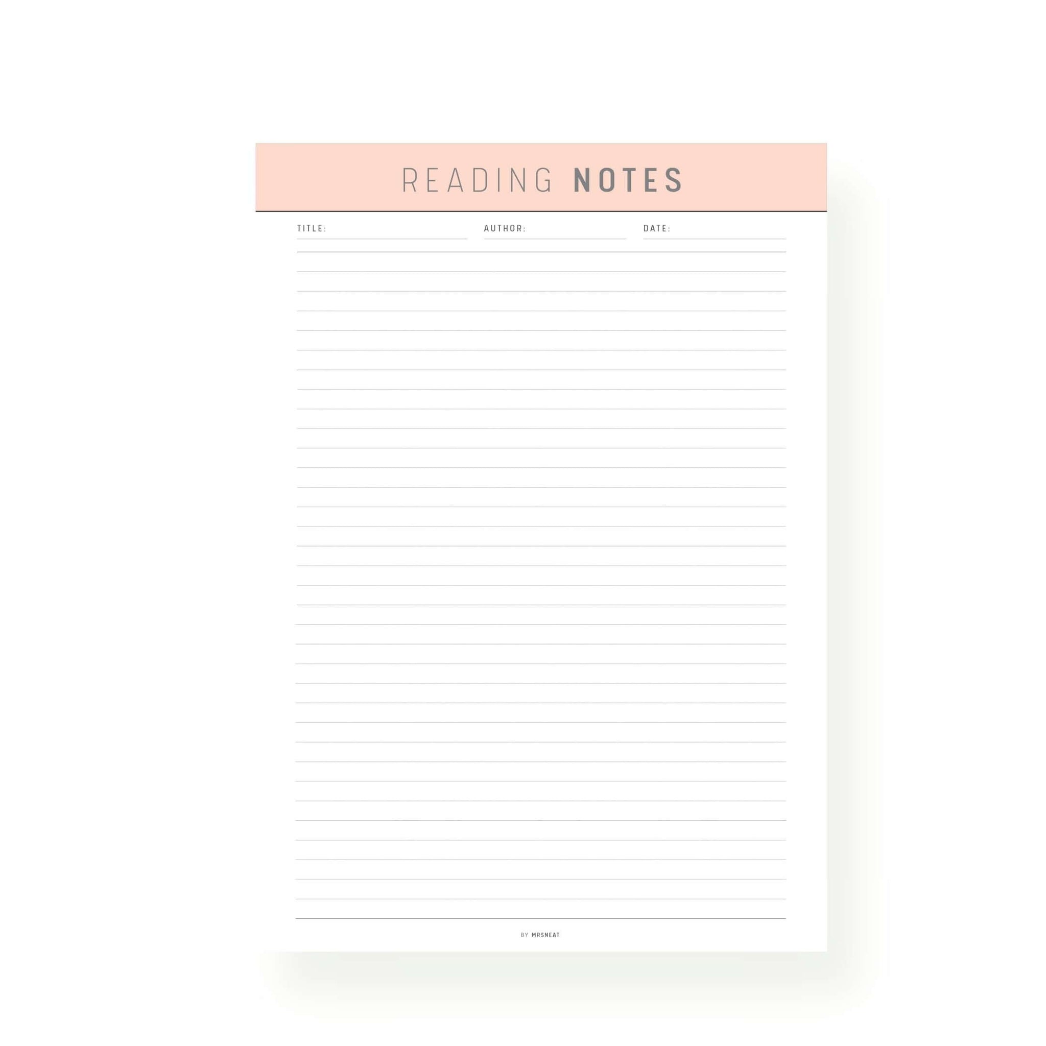 Reading Notes Template Printable – mrsneat