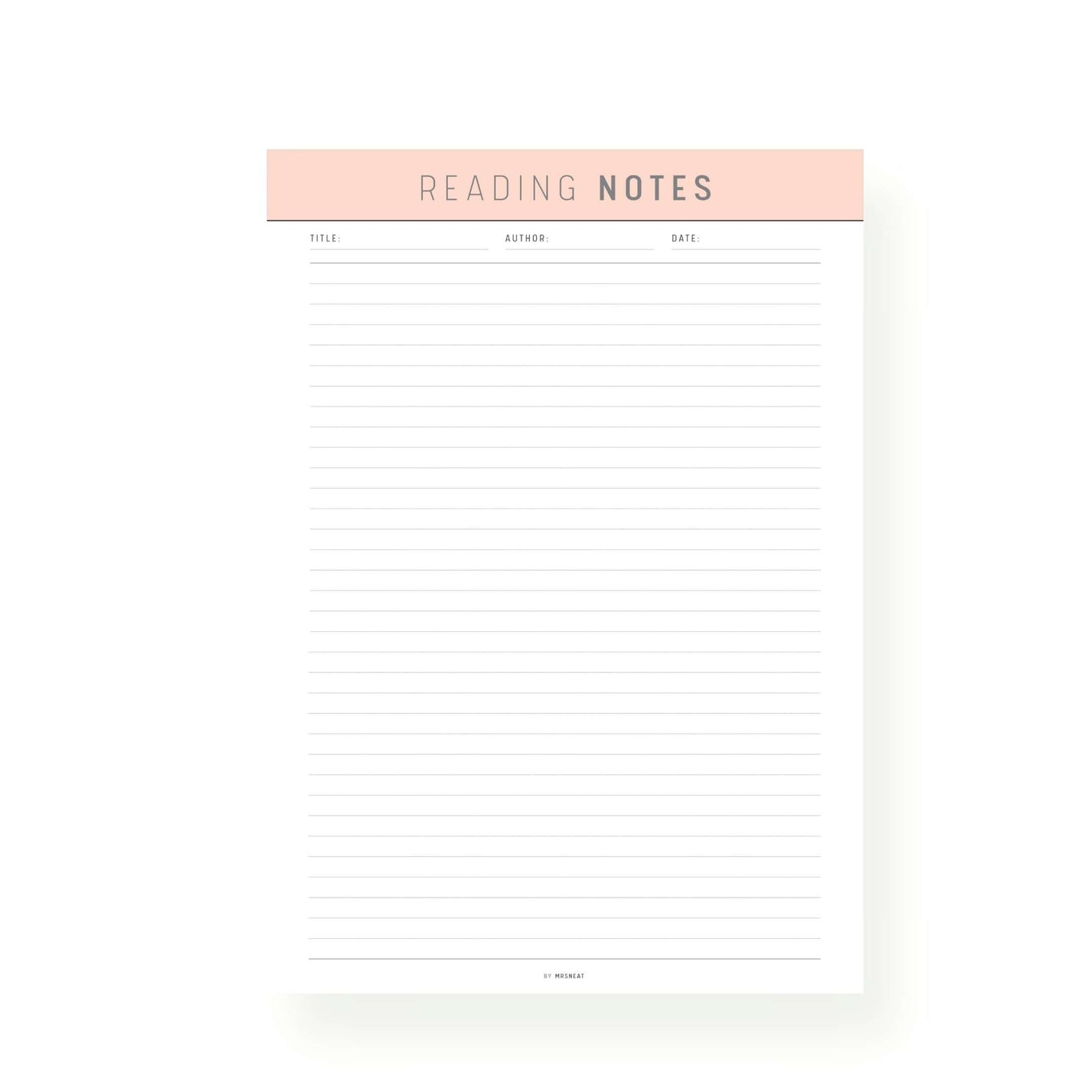 Reading Notes Template Printable M231 mrsneat