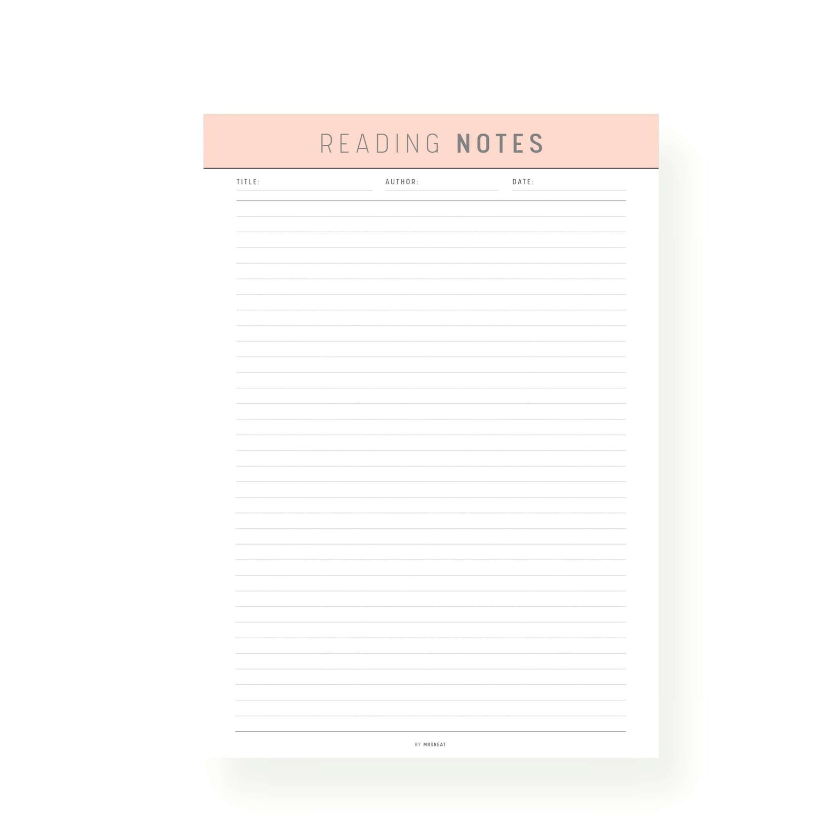 Reading Notes Template Printable Mrsneat