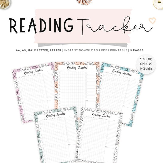 Reading Tracker Template Printable, 5 Colors, A4, A5, Letter, Half Letter, Digital Planner
