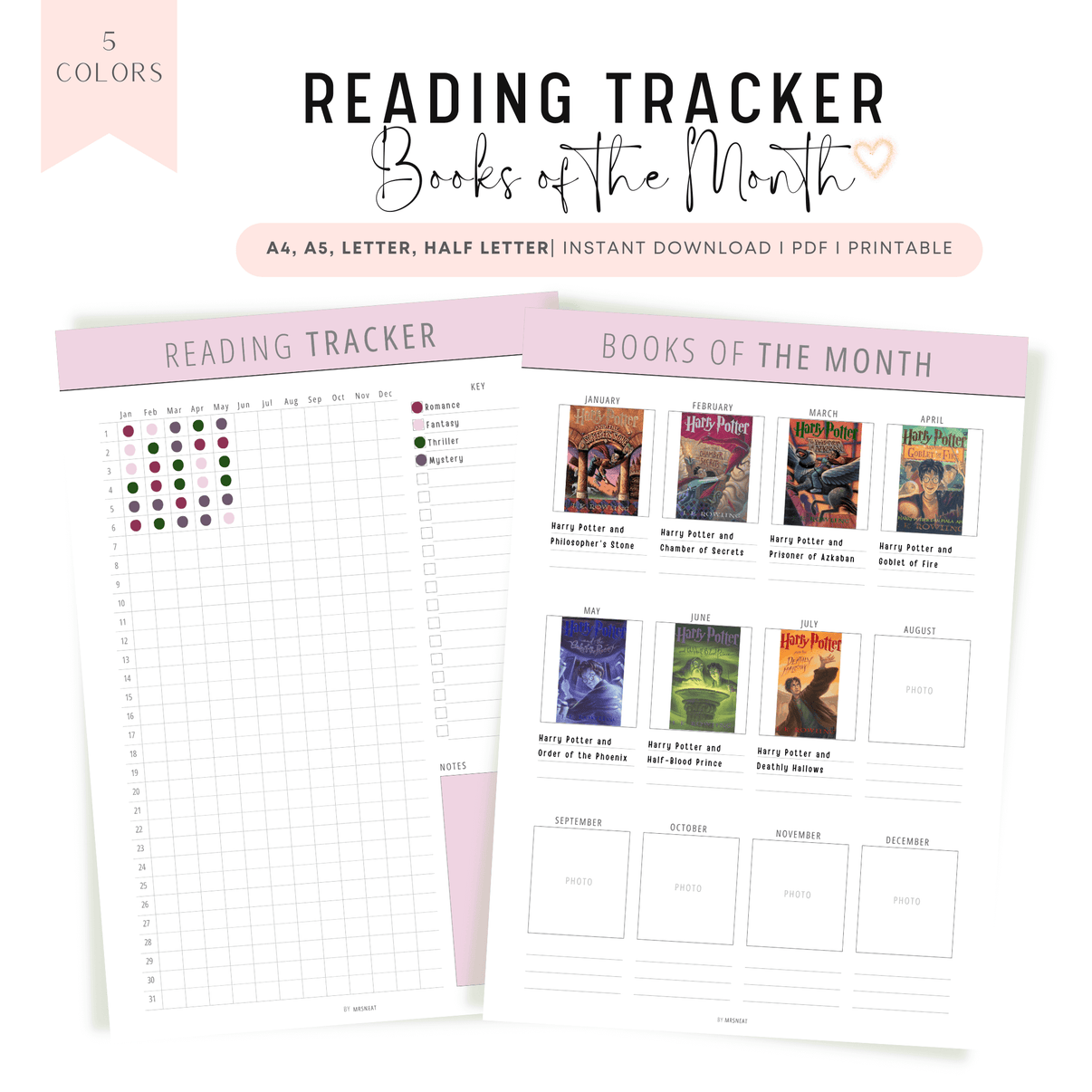 Book of the month Template and Reading Tracker Template Printable mrsneat