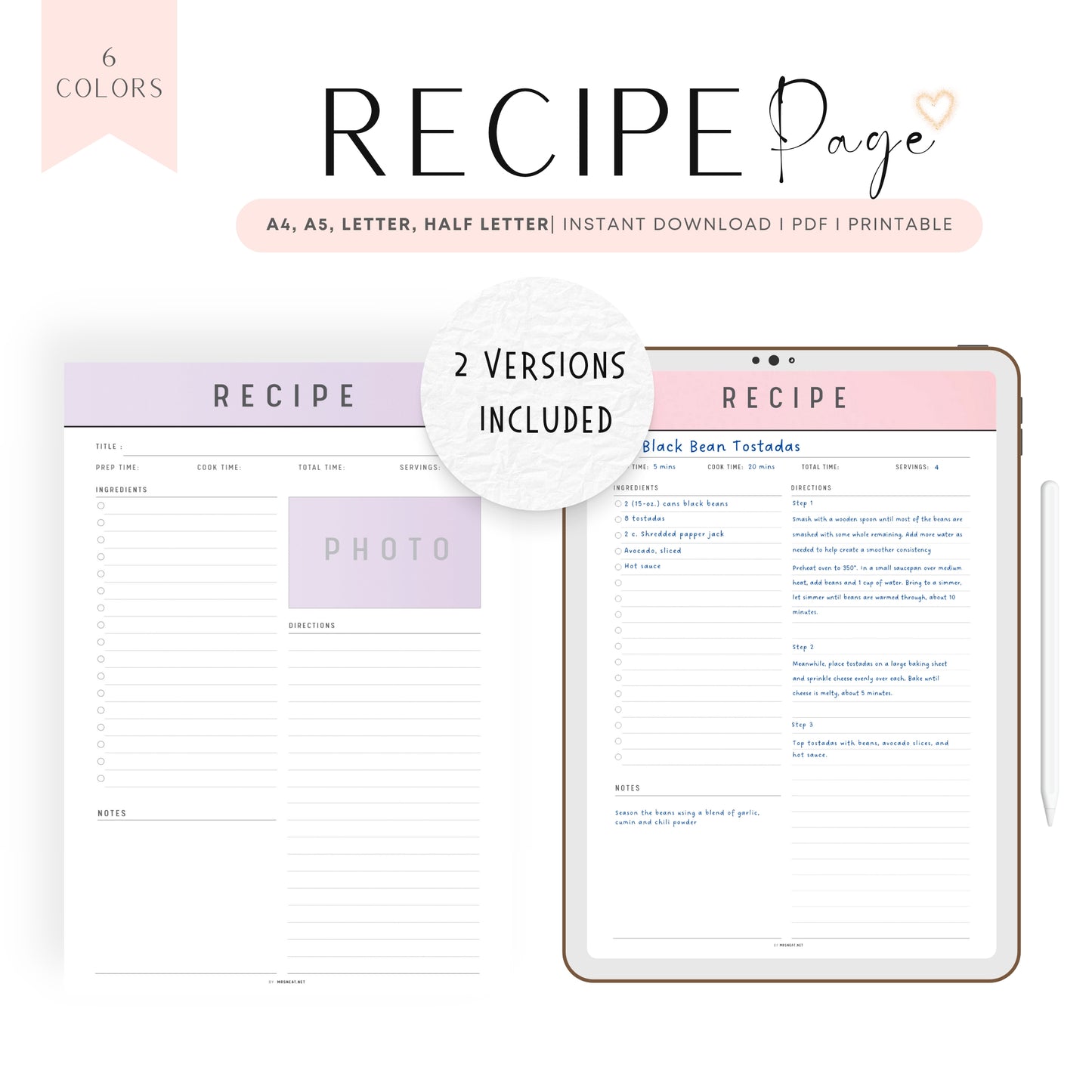 Recipe Page Printable PDF
