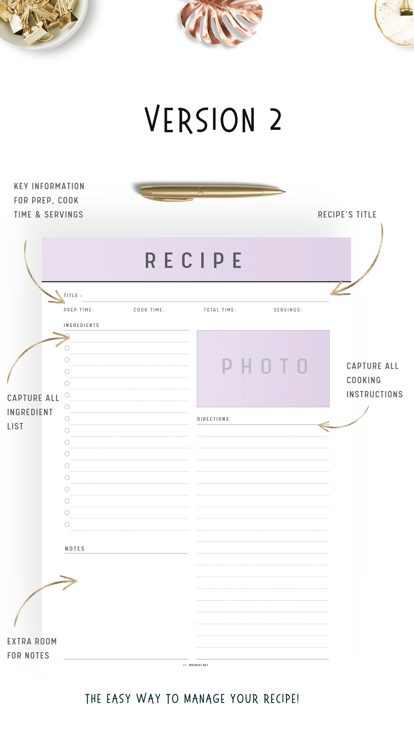 Lilac Recipe Page Printable