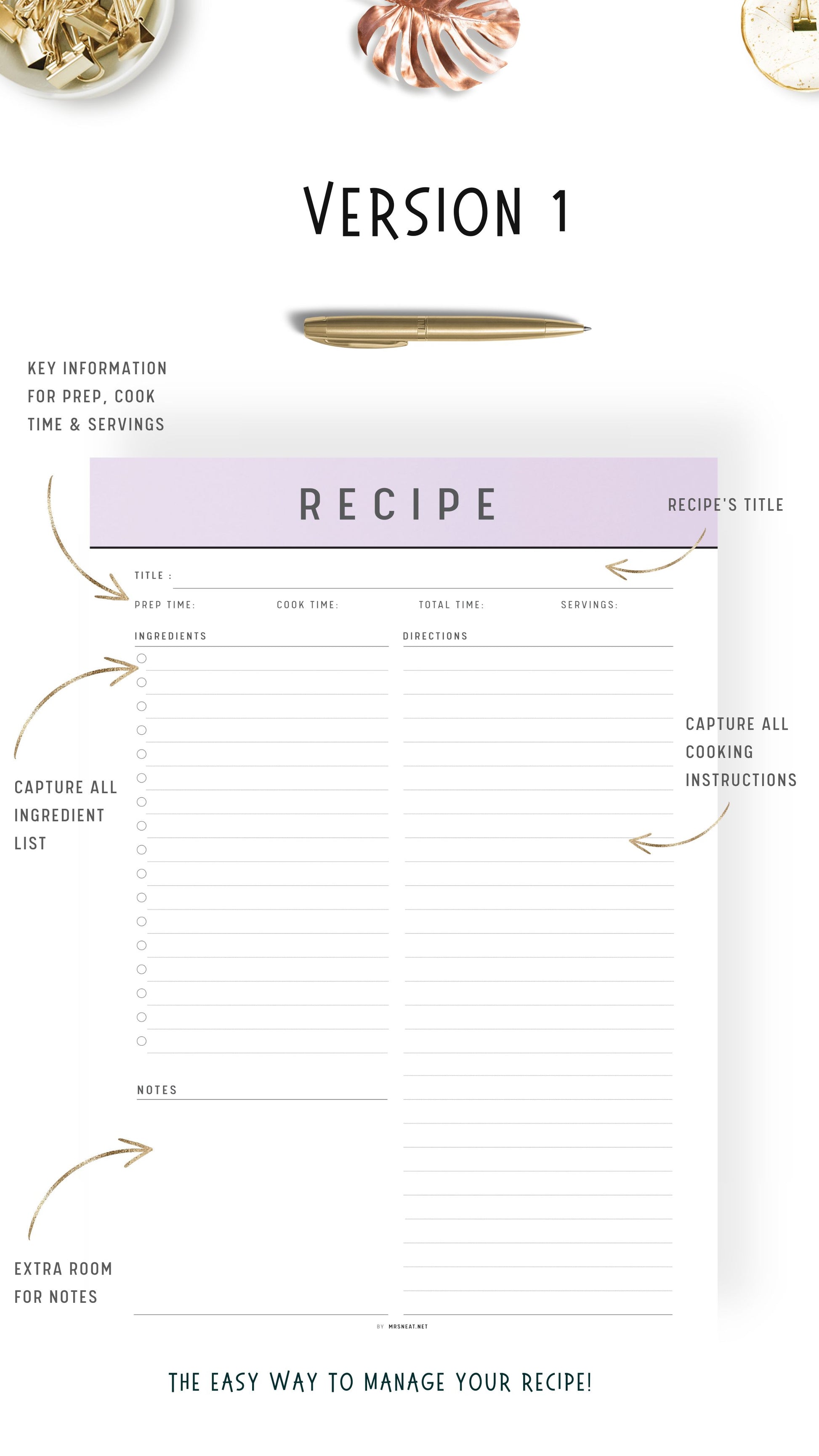 Aesthetic Recipe Page Printable