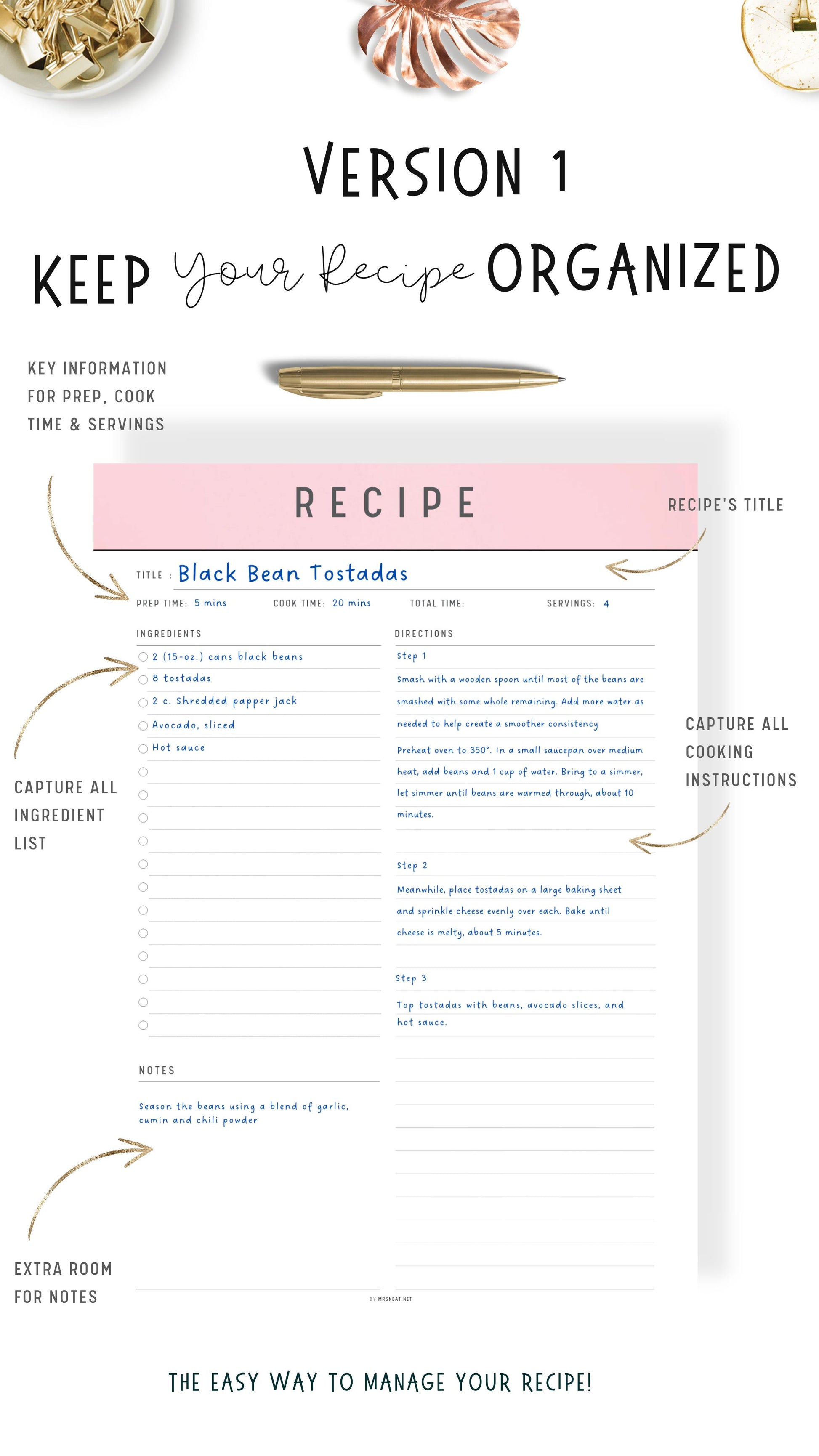 How to use Recipe Page Printable