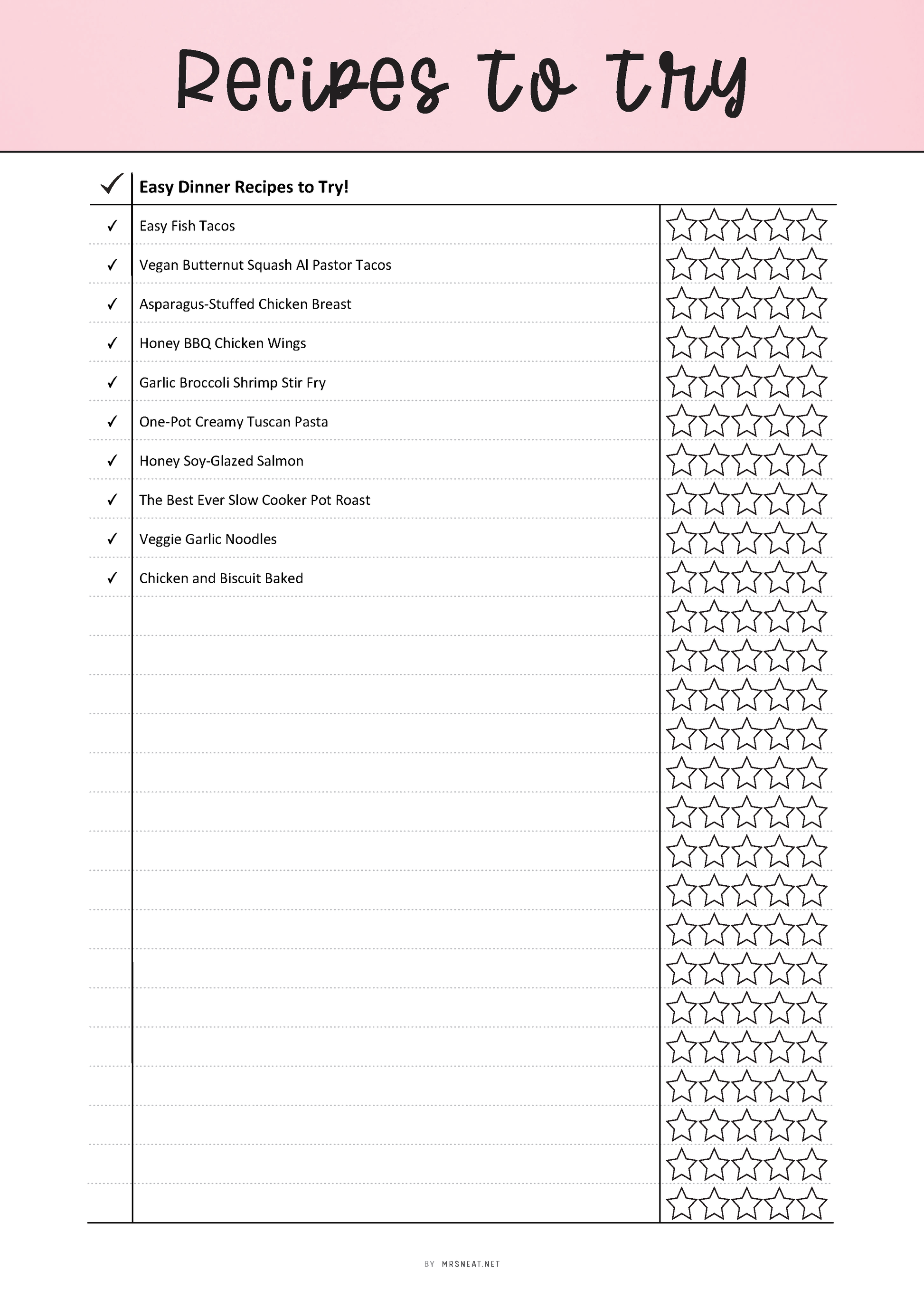 Printable Recipes To Try Template, Recipes Review List, Fillable Recipes Planner, Recipes List Printable, PDF, 6 colors, A4, A5, Letter, Half Letter