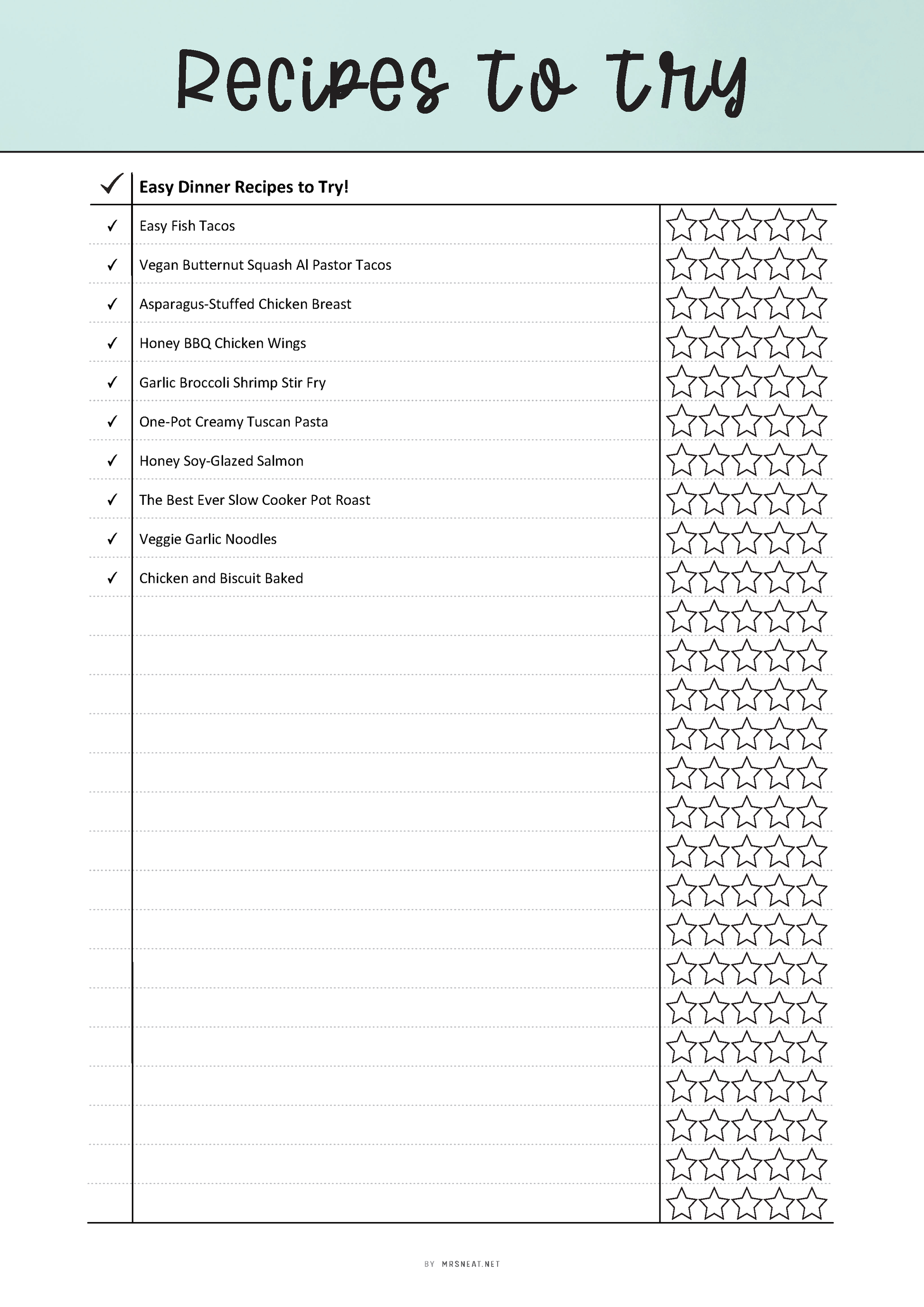 Printable Recipes To Try Template, Recipes Review List, Fillable Recipes Planner, Recipes List Printable, PDF, 6 colors, A4, A5, Letter, Half Letter