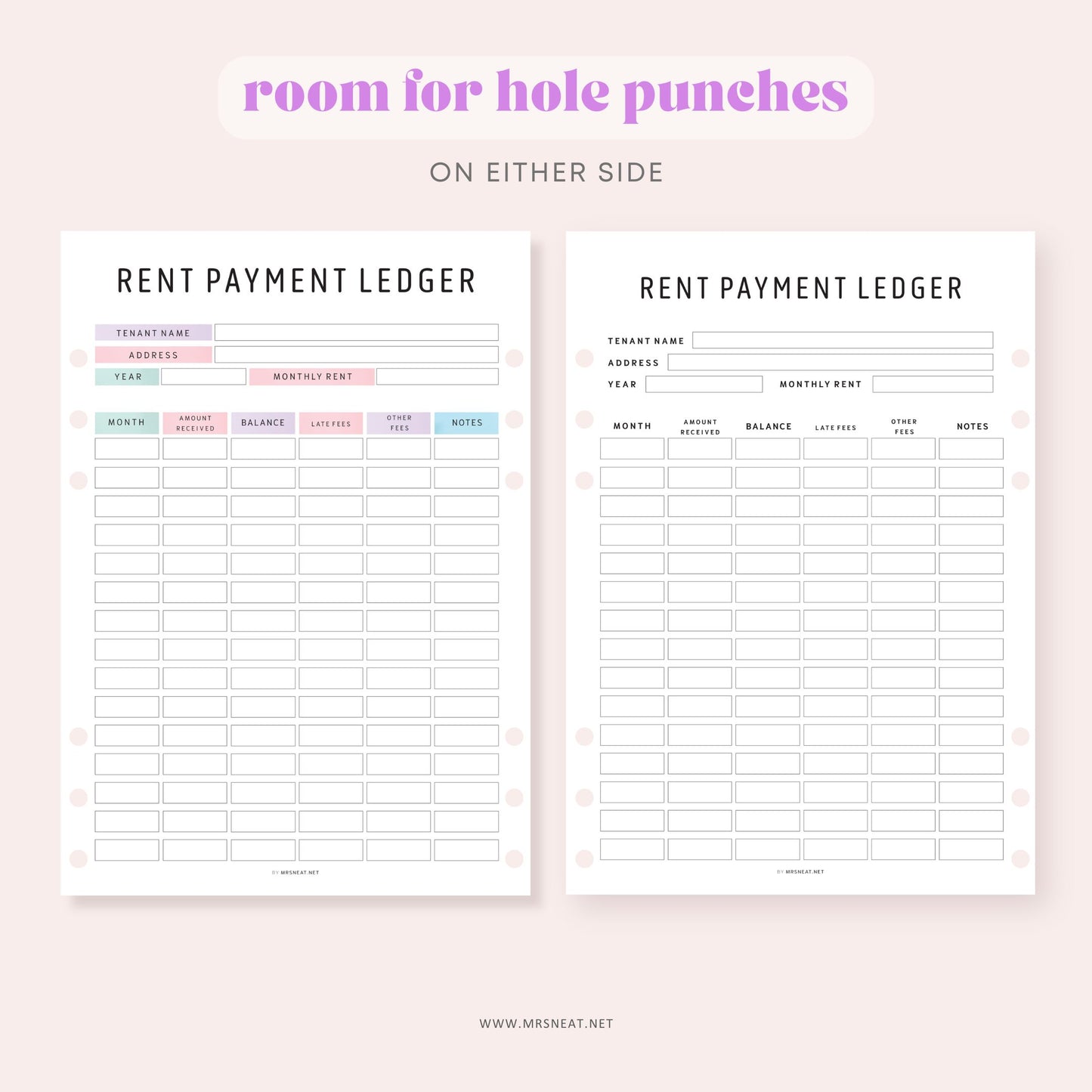 Editable Rent Payment Ledger, Printable Rent Payment Tracker, Rental Payment Log, Tenant Payment Tracker, A4, A5, Letter, Half Letter, 2 Color options