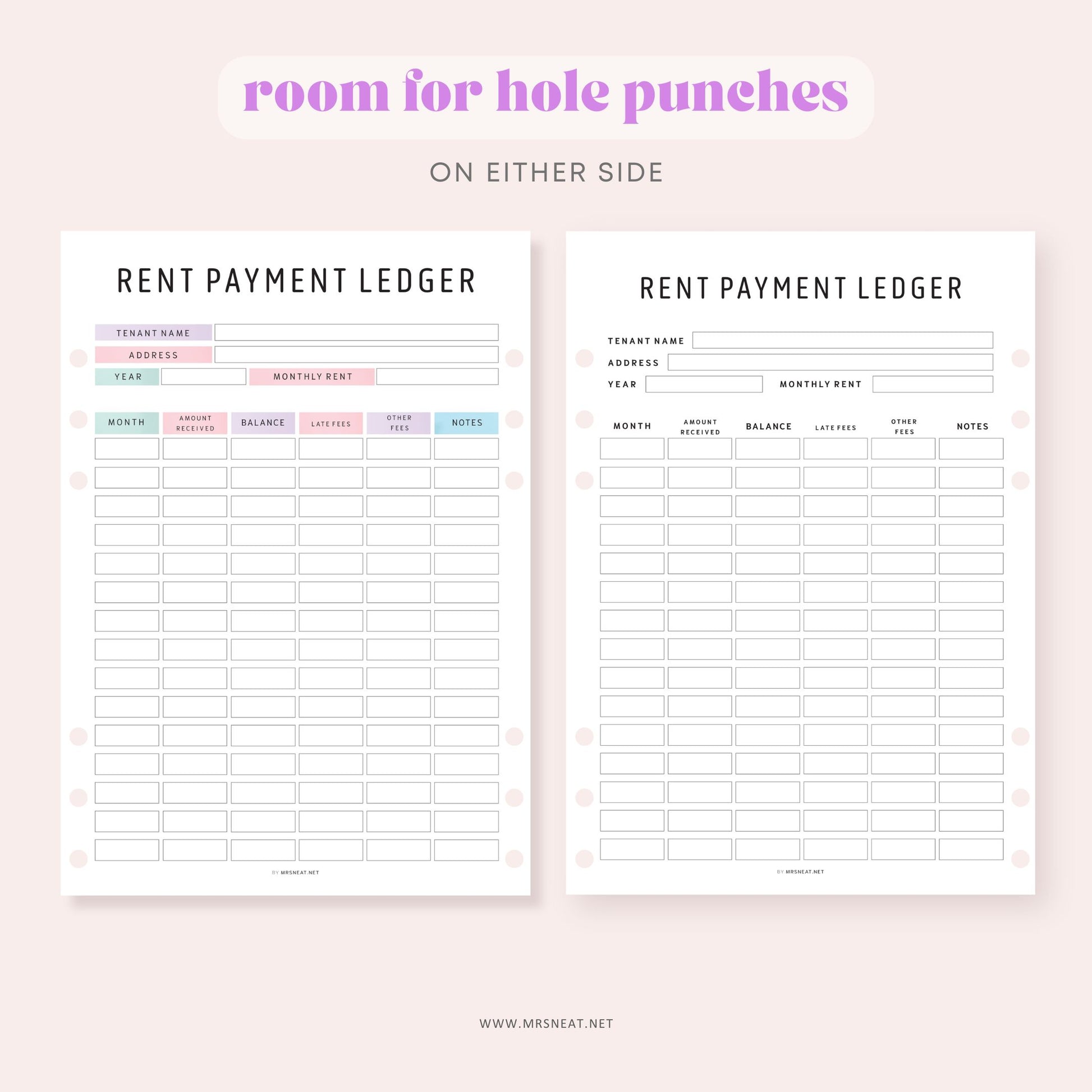 Editable Rent Payment Ledger, Printable Rent Payment Tracker, Rental Payment Log, Tenant Payment Tracker, A4, A5, Letter, Half Letter, 2 Color options