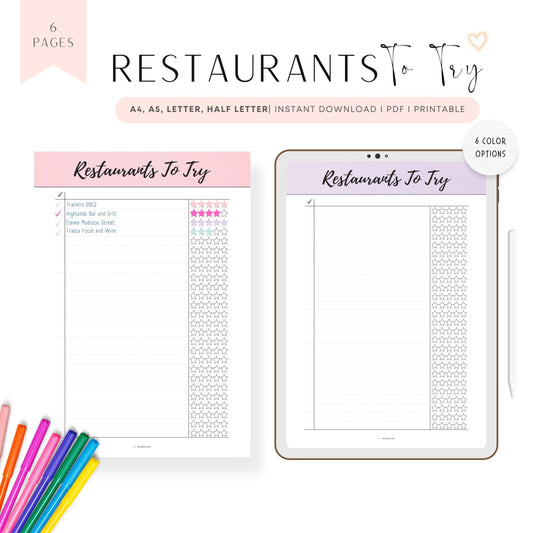 Pink and Purple Best Restaurants To Try List Template Printable