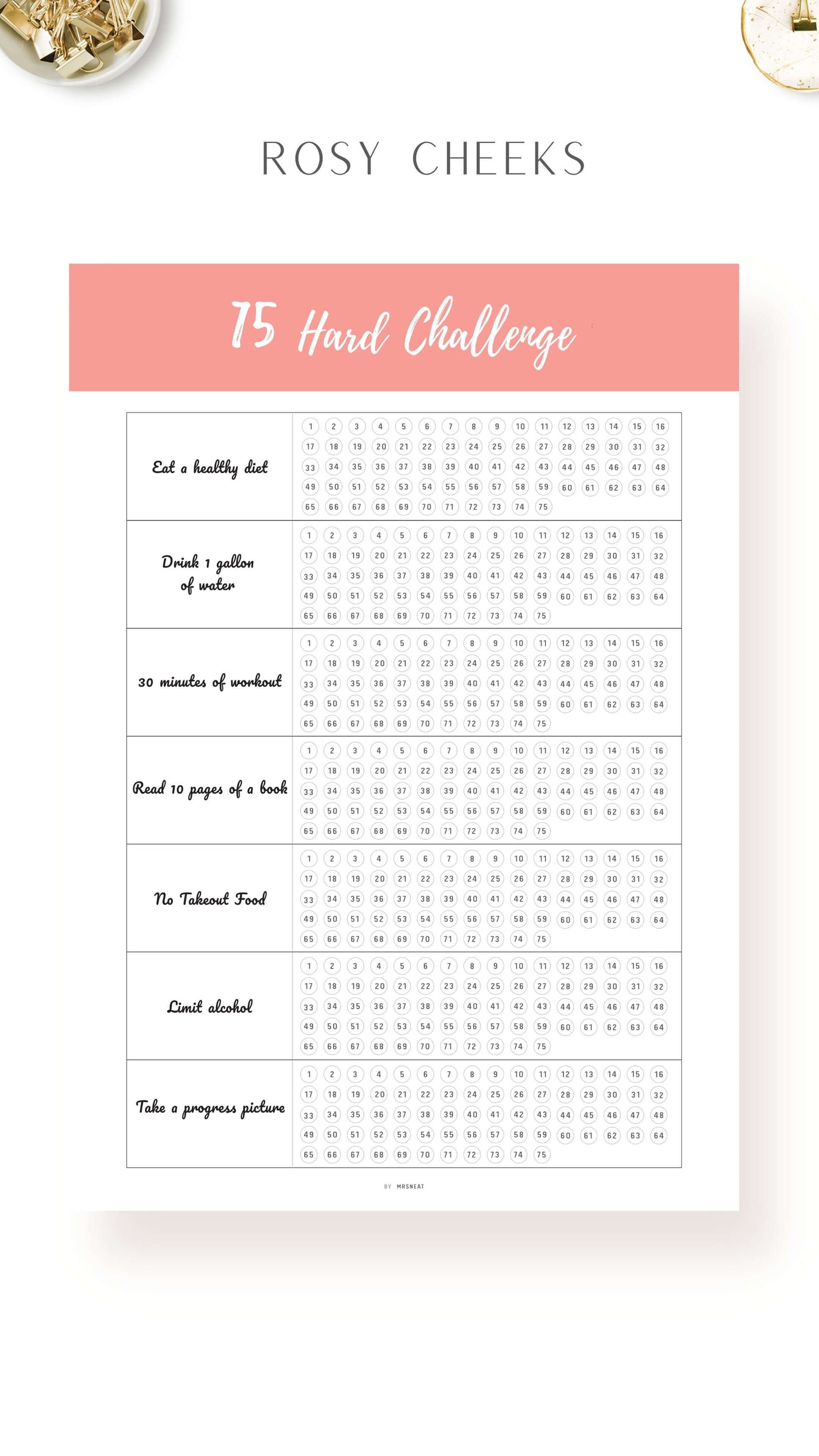 Printable 75 Hard Challenge Template Mrsneat