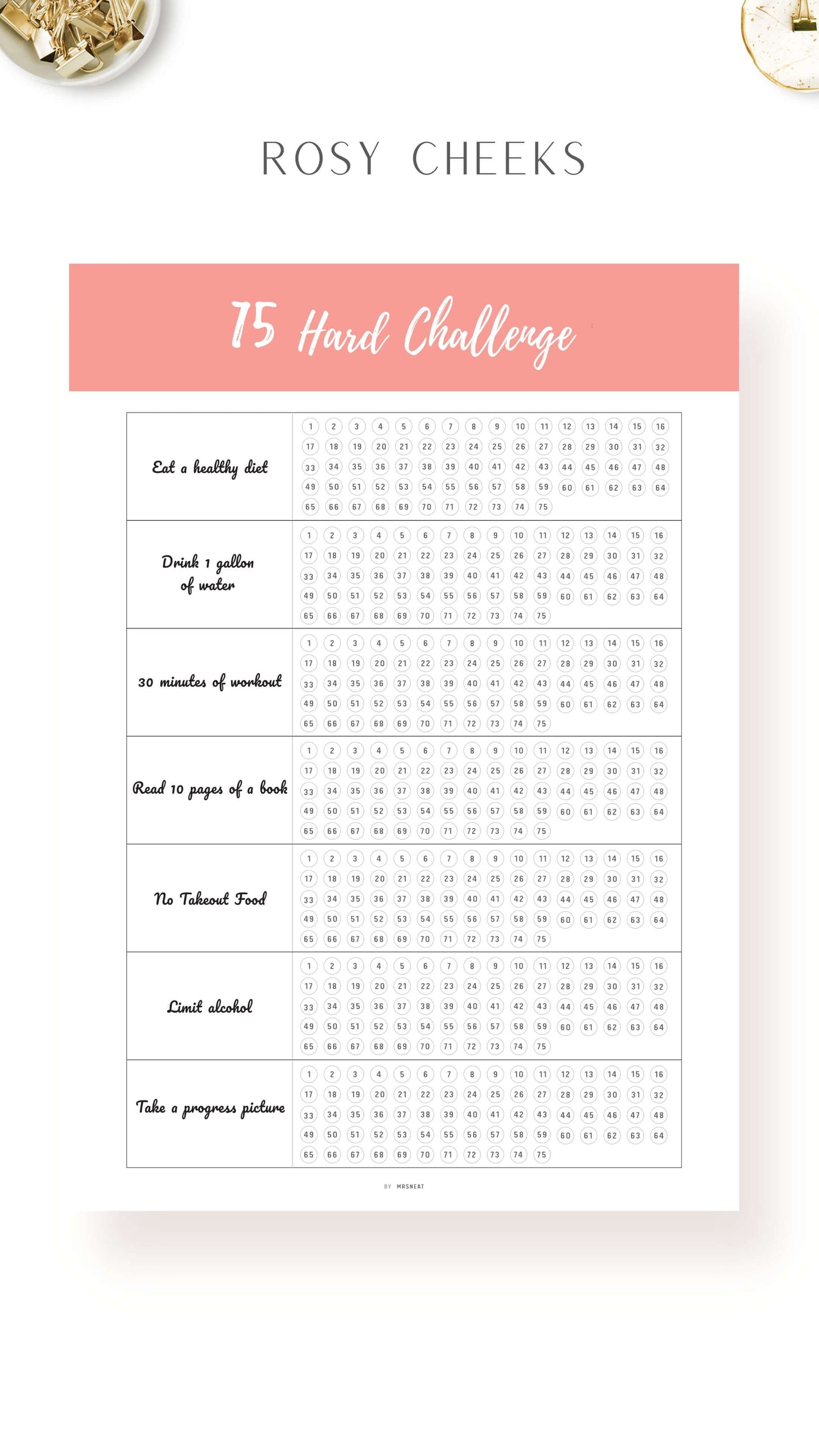 Rosy Cheeks Printable 75 Hard Challenge Template