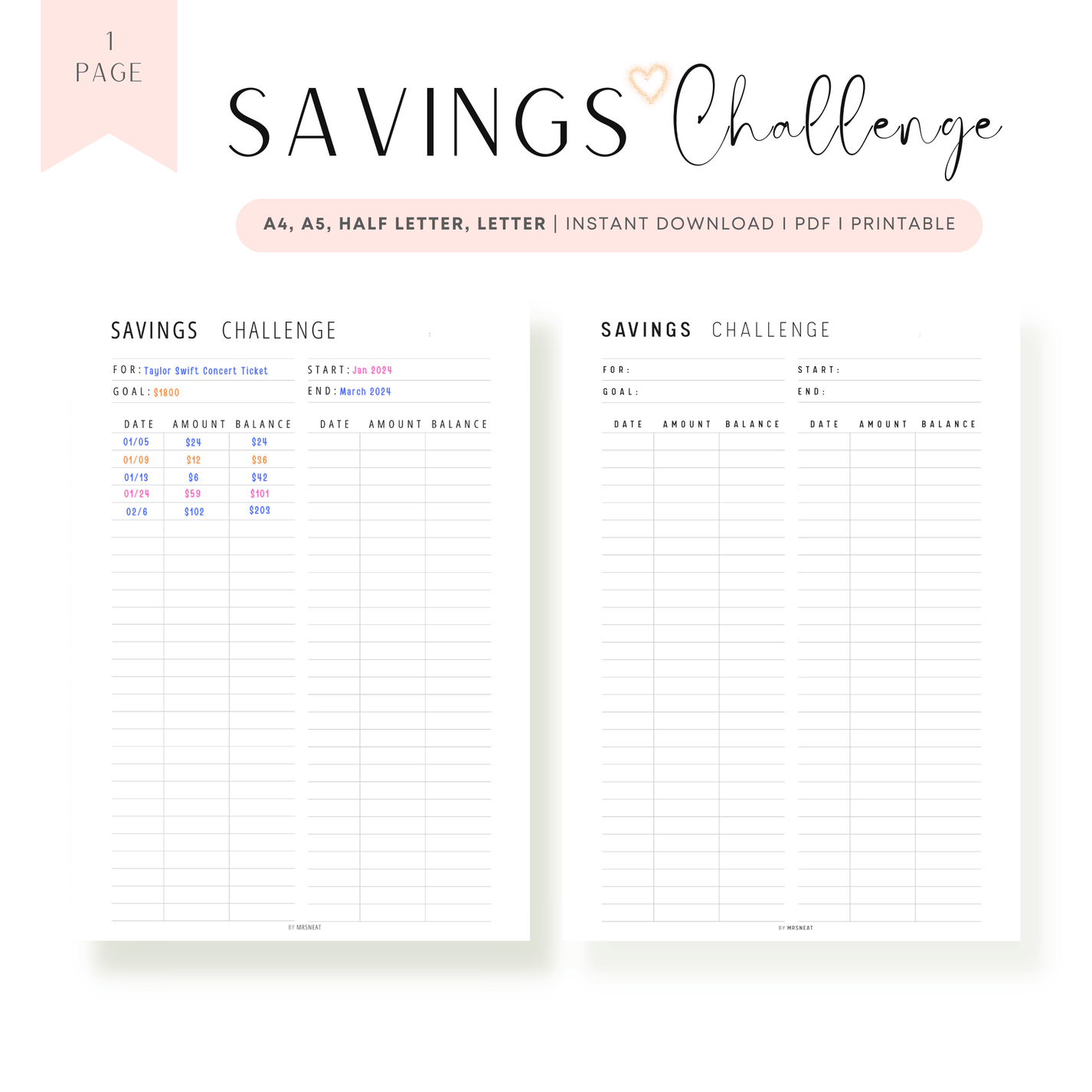 Saving Challenge Printable - M195 – mrsneat