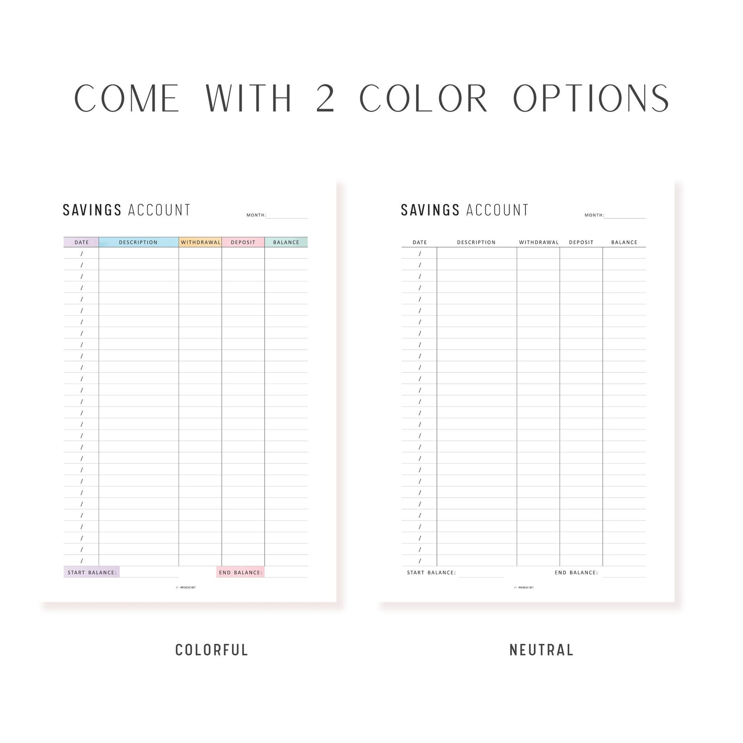 Savings Account Tracker Printable, A4, A5, Letter, Half Letter, Minimalist and Colorful Page
