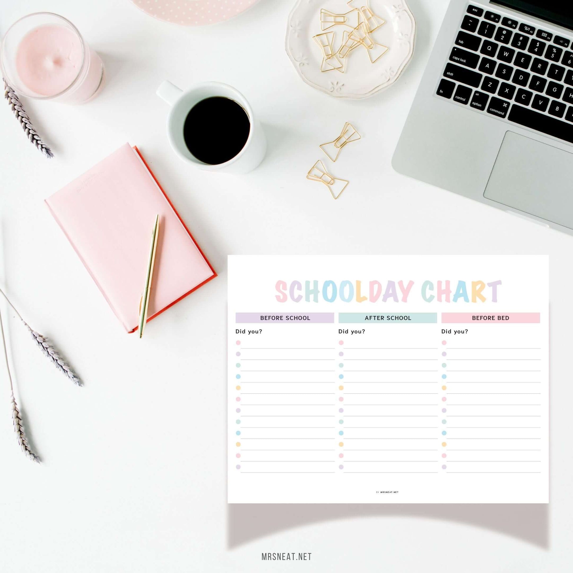 Printable School day chart, landscape, fillable pdf, editable pdf