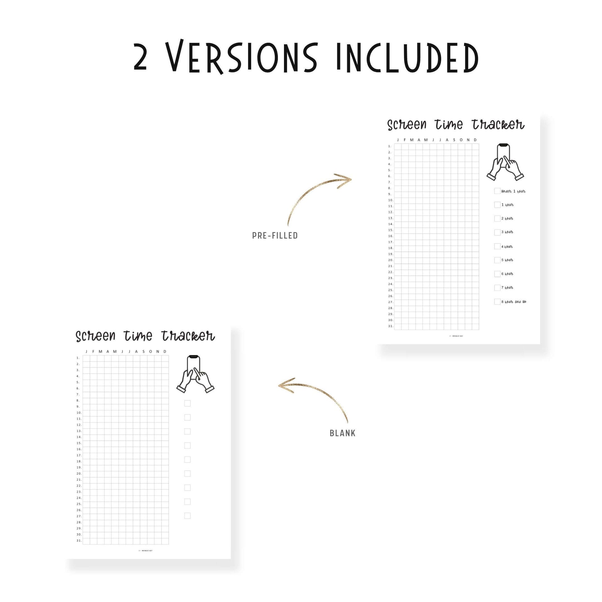 Yearly Screen Time Tracker Template PDF, Yearly Tracker, Habit Tracker, Phone Tracker, Screen Time Log, A4, A5, Letter, Half Letter, PDF, 2 Versions 