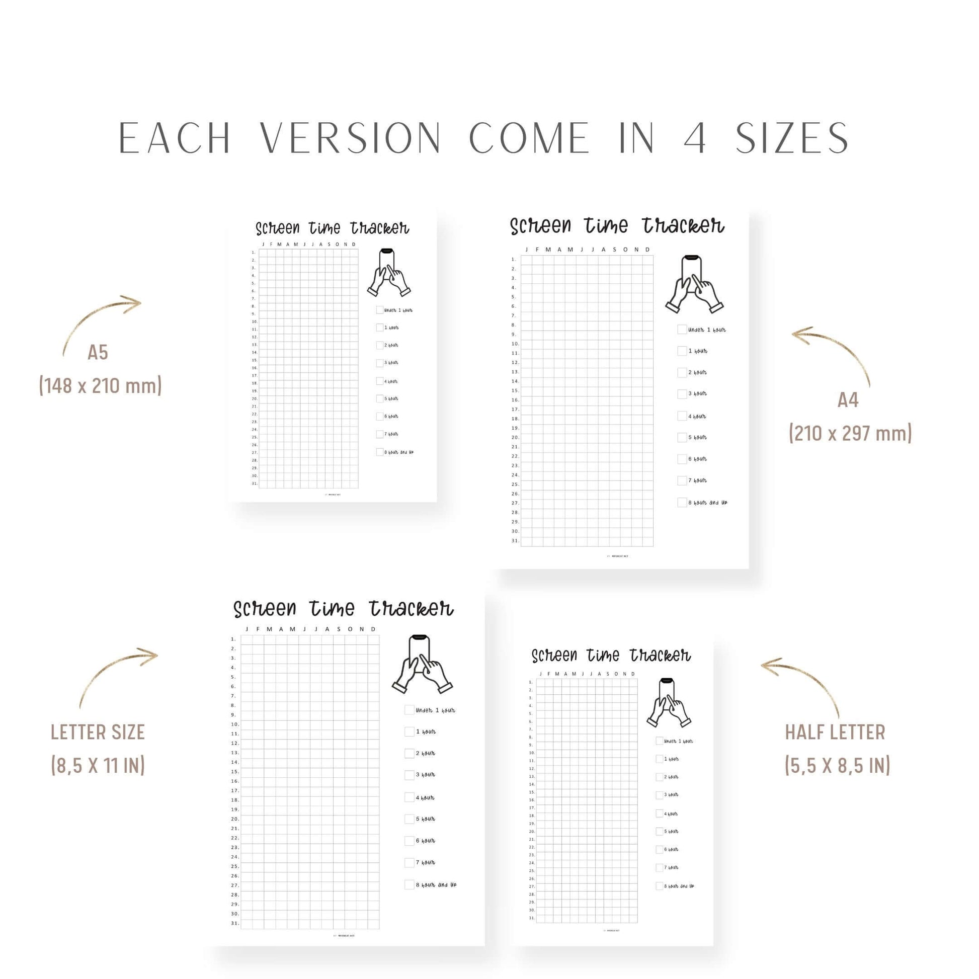 Yearly Screen Time Tracker Template PDF, Yearly Tracker, Habit Tracker, Phone Tracker, Screen Time Log, A4, A5, Letter, Half Letter, PDF, 2 Versions 